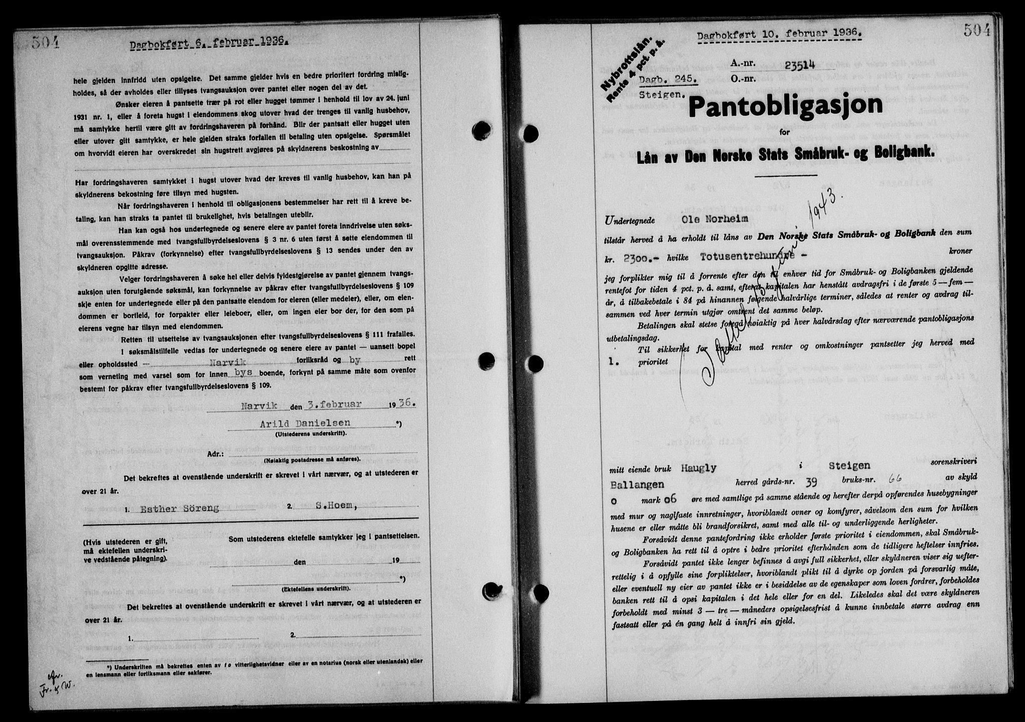 Steigen og Ofoten sorenskriveri, SAT/A-0030/1/2/2C/L0026: Mortgage book no. 30, 1935-1936, Deed date: 10.02.1936