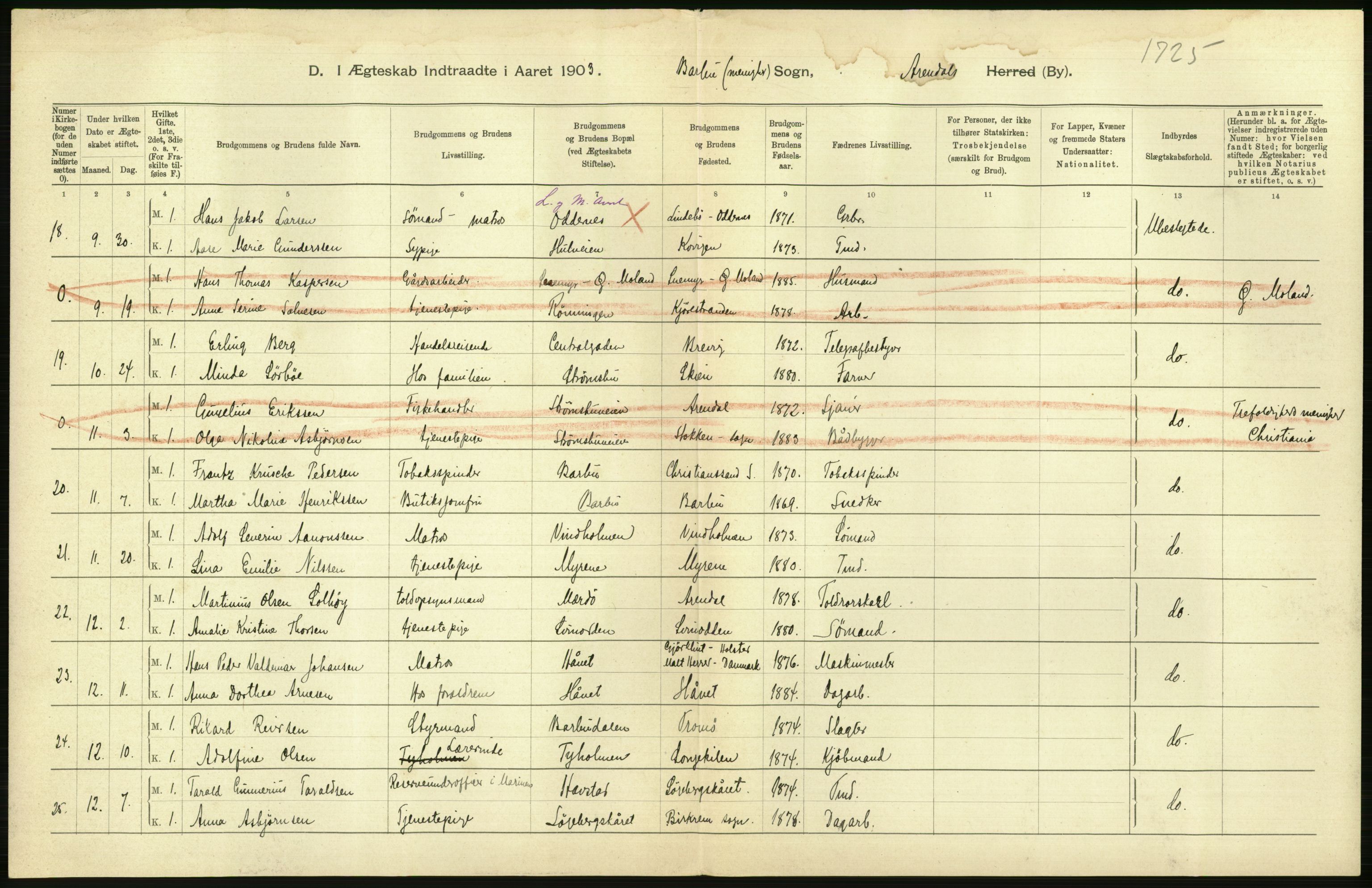 Statistisk sentralbyrå, Sosiodemografiske emner, Befolkning, AV/RA-S-2228/D/Df/Dfa/Dfaa/L0010: Nedenes amt: Fødte, gifte, døde, 1903, p. 348