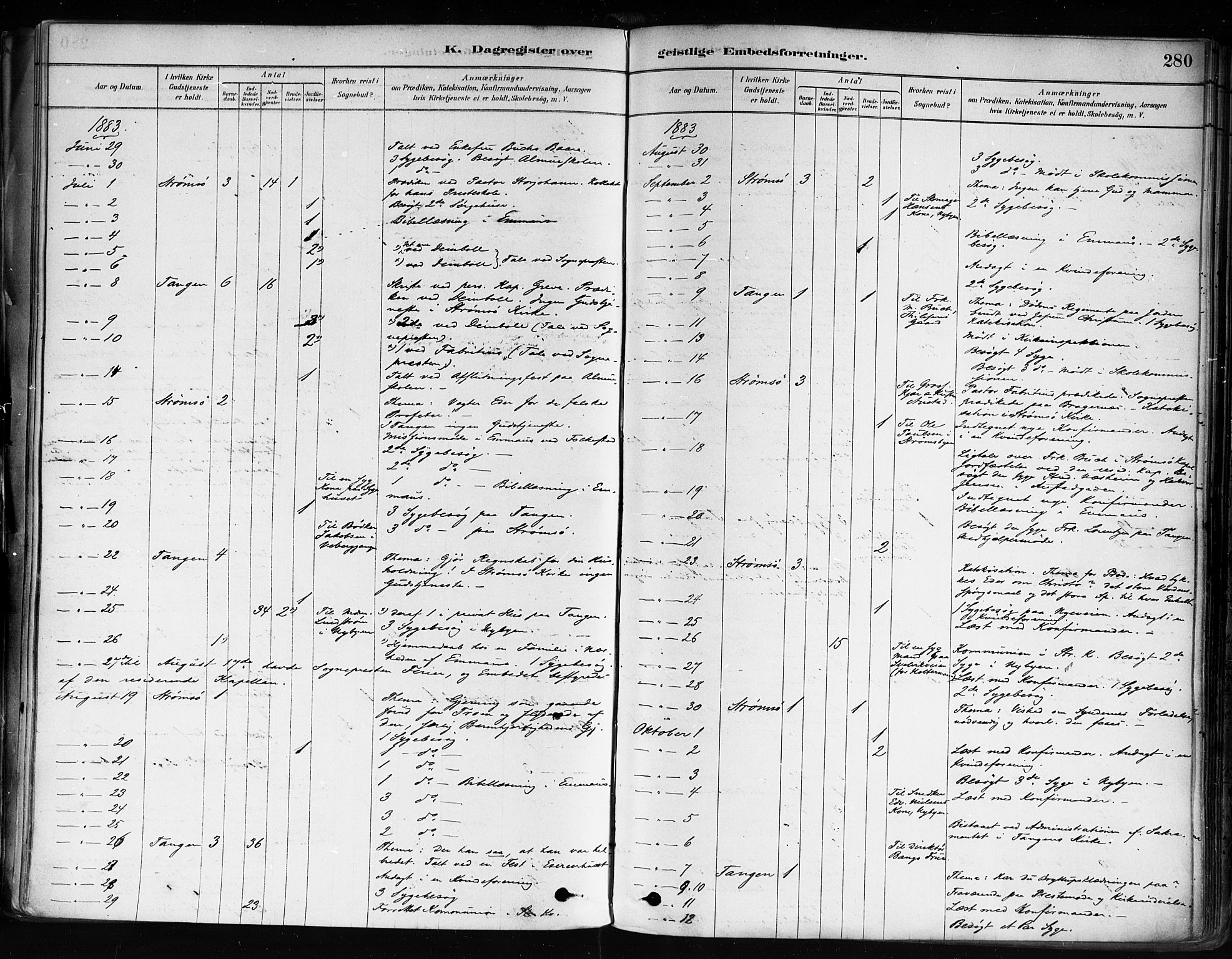 Strømsø kirkebøker, AV/SAKO-A-246/F/Fa/L0022: Parish register (official) no. I 22, 1879-1899, p. 280