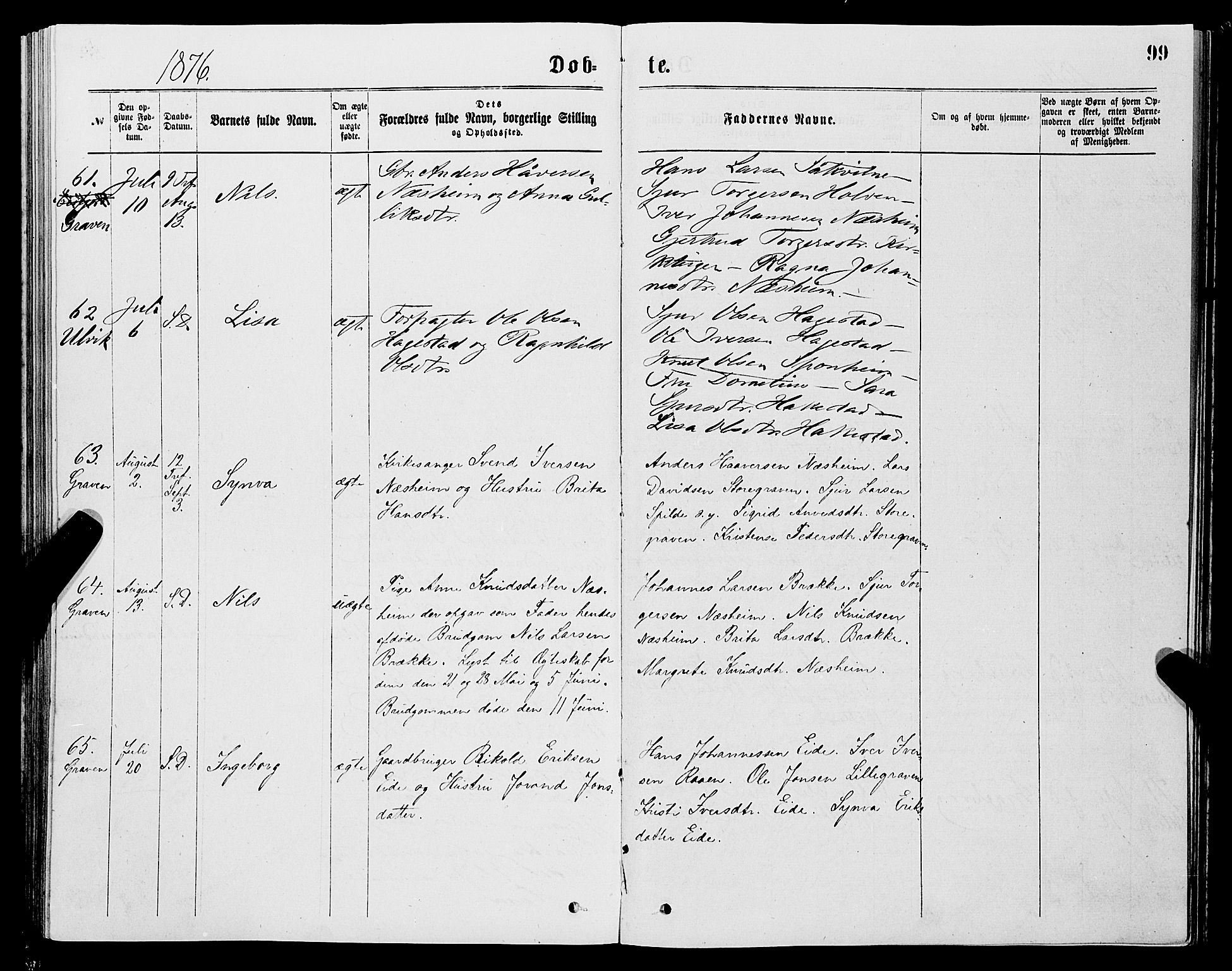 Ulvik sokneprestembete, AV/SAB-A-78801/H/Haa: Parish register (official) no. A 16, 1870-1878, p. 99