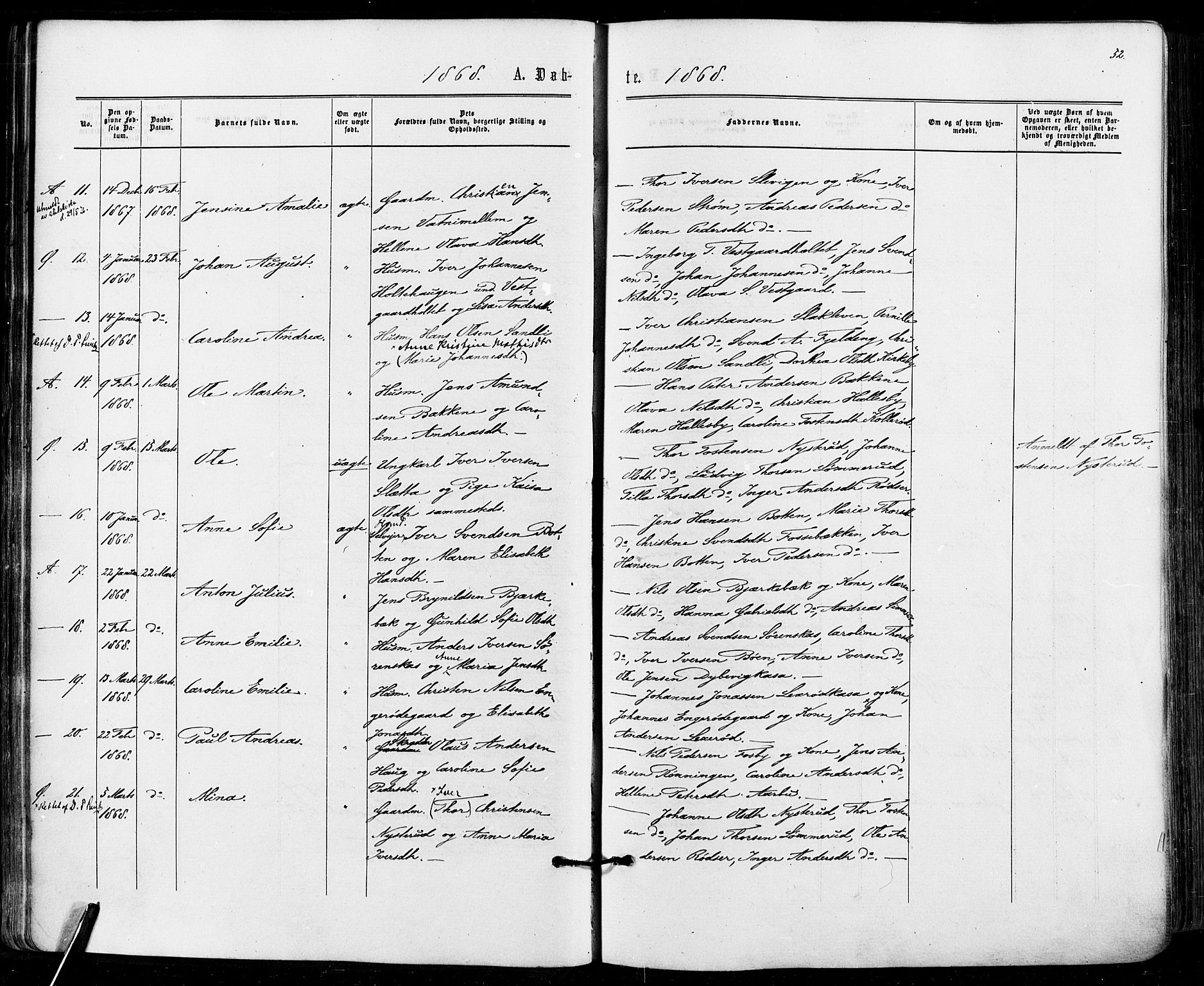 Aremark prestekontor Kirkebøker, SAO/A-10899/F/Fc/L0004: Parish register (official) no. III 4, 1866-1877, p. 51-52