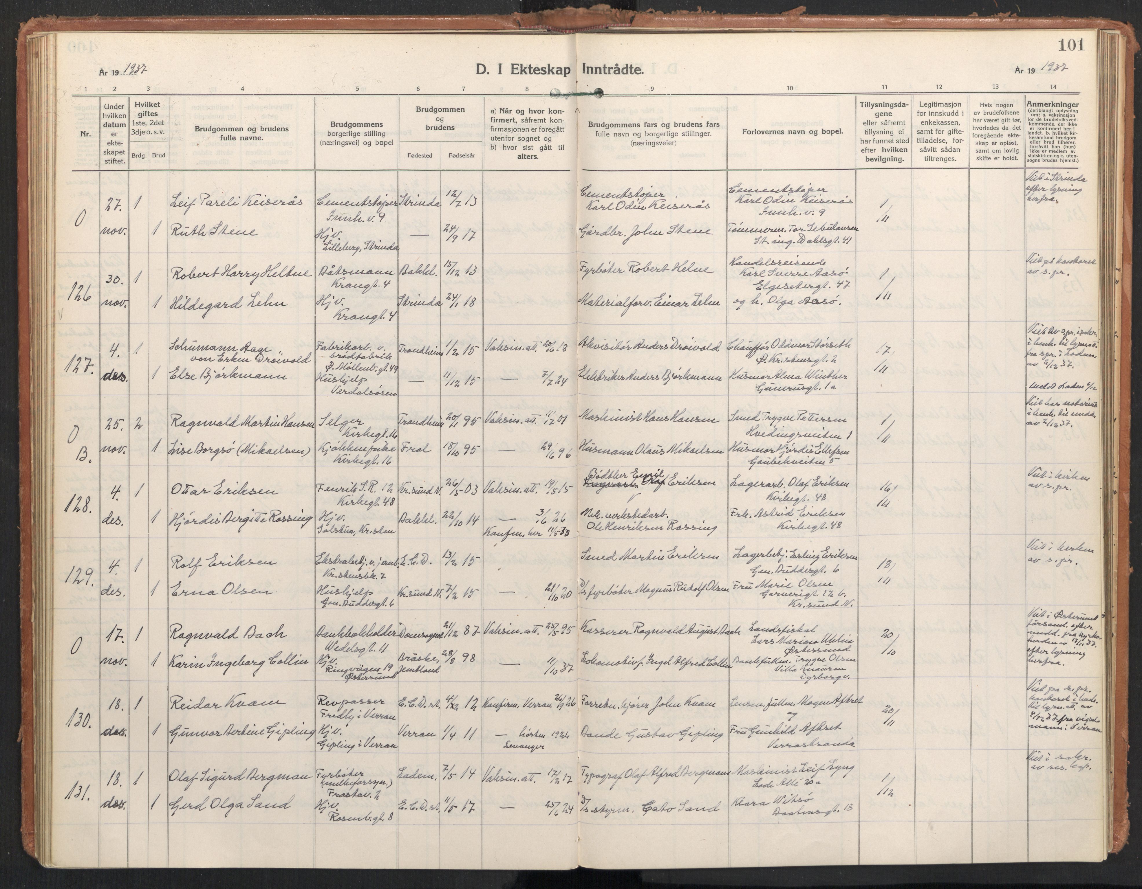 Ministerialprotokoller, klokkerbøker og fødselsregistre - Sør-Trøndelag, SAT/A-1456/604/L0209: Parish register (official) no. 604A29, 1931-1945, p. 101