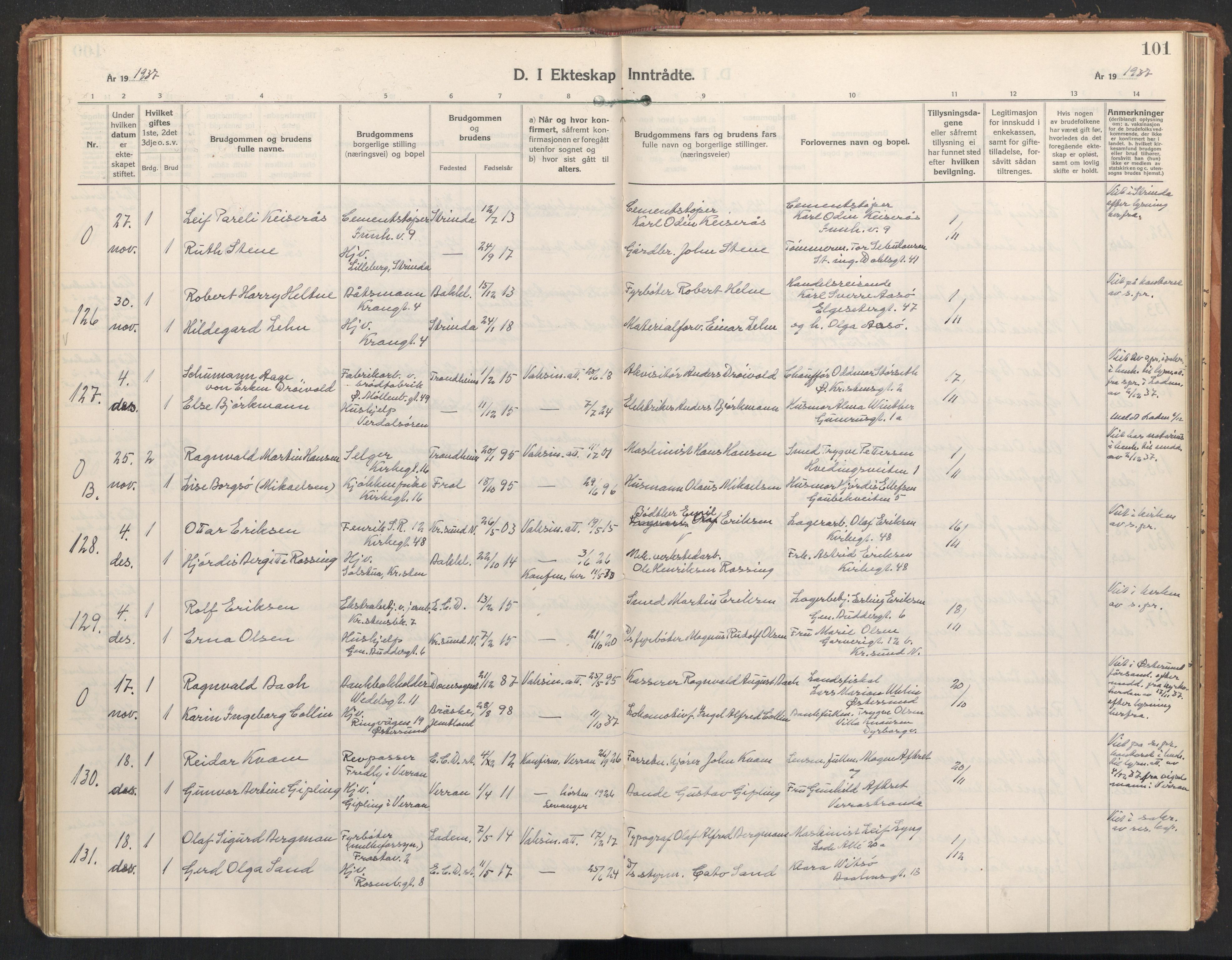 Ministerialprotokoller, klokkerbøker og fødselsregistre - Sør-Trøndelag, AV/SAT-A-1456/604/L0209: Parish register (official) no. 604A29, 1931-1945, p. 101