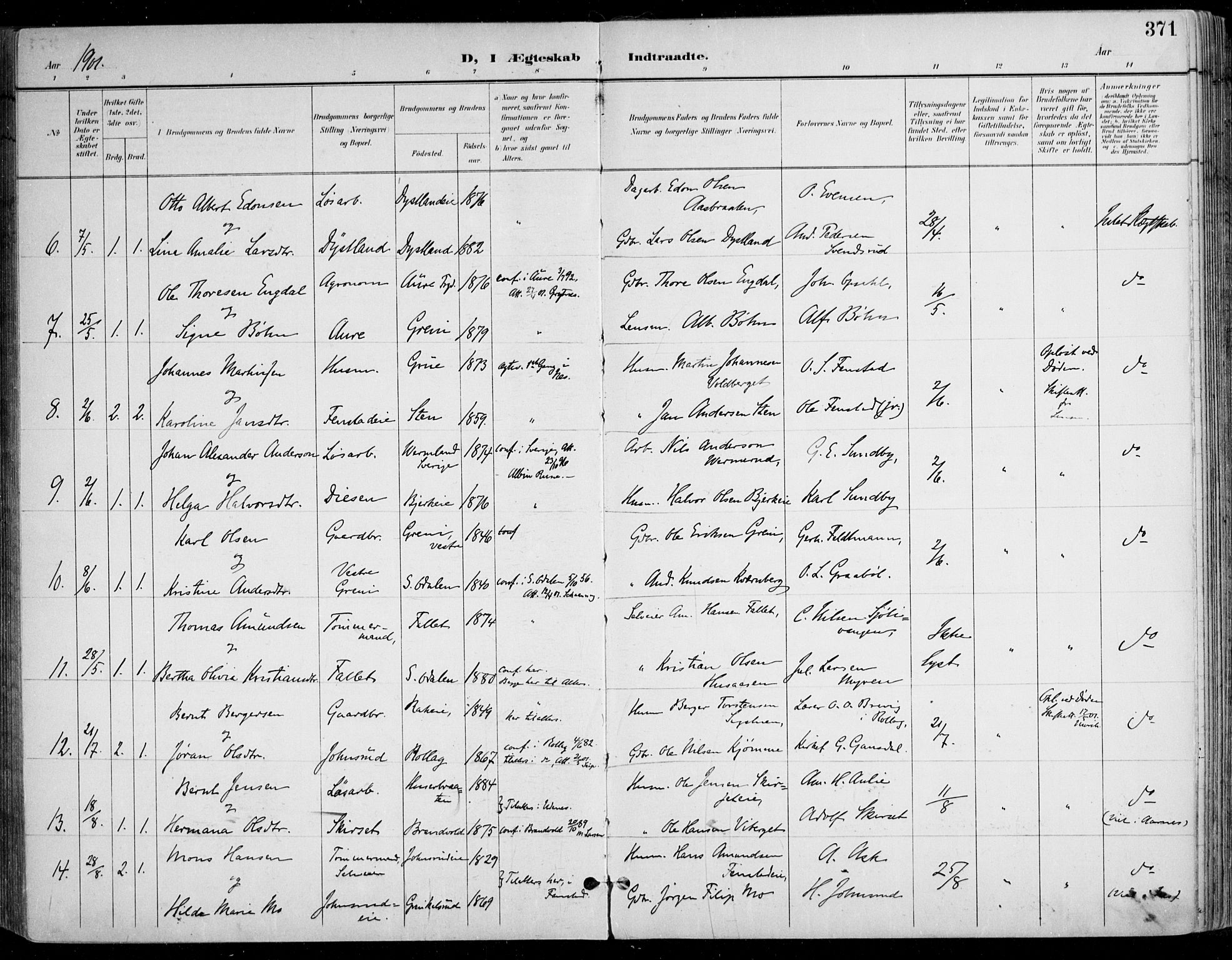 Nes prestekontor Kirkebøker, SAO/A-10410/F/Fa/L0011: Parish register (official) no. I 11, 1899-1918, p. 371