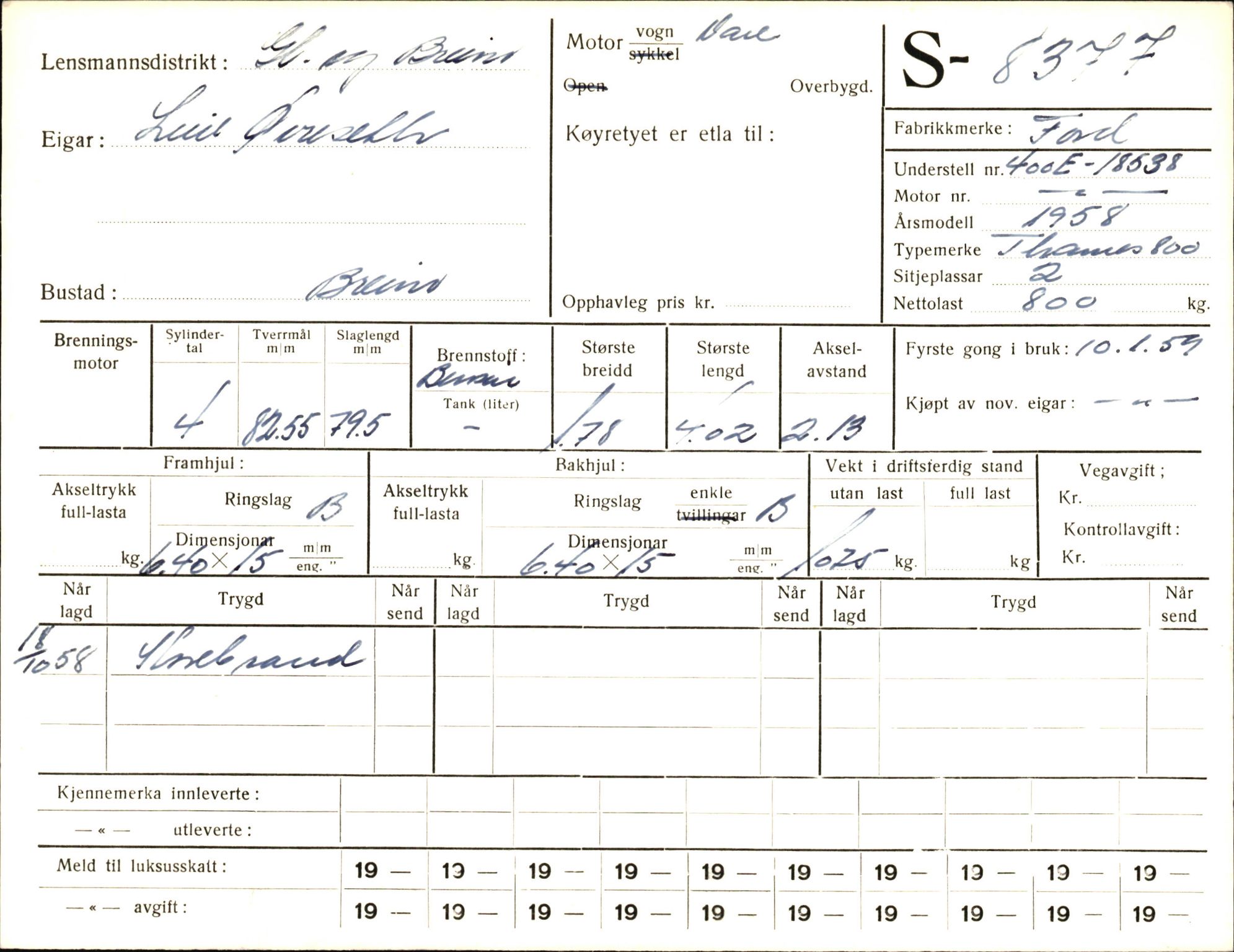 Statens vegvesen, Sogn og Fjordane vegkontor, AV/SAB-A-5301/4/F/L0006: Registerkort utmeldte Fjordane S8300-9500, 1930-1961, p. 122