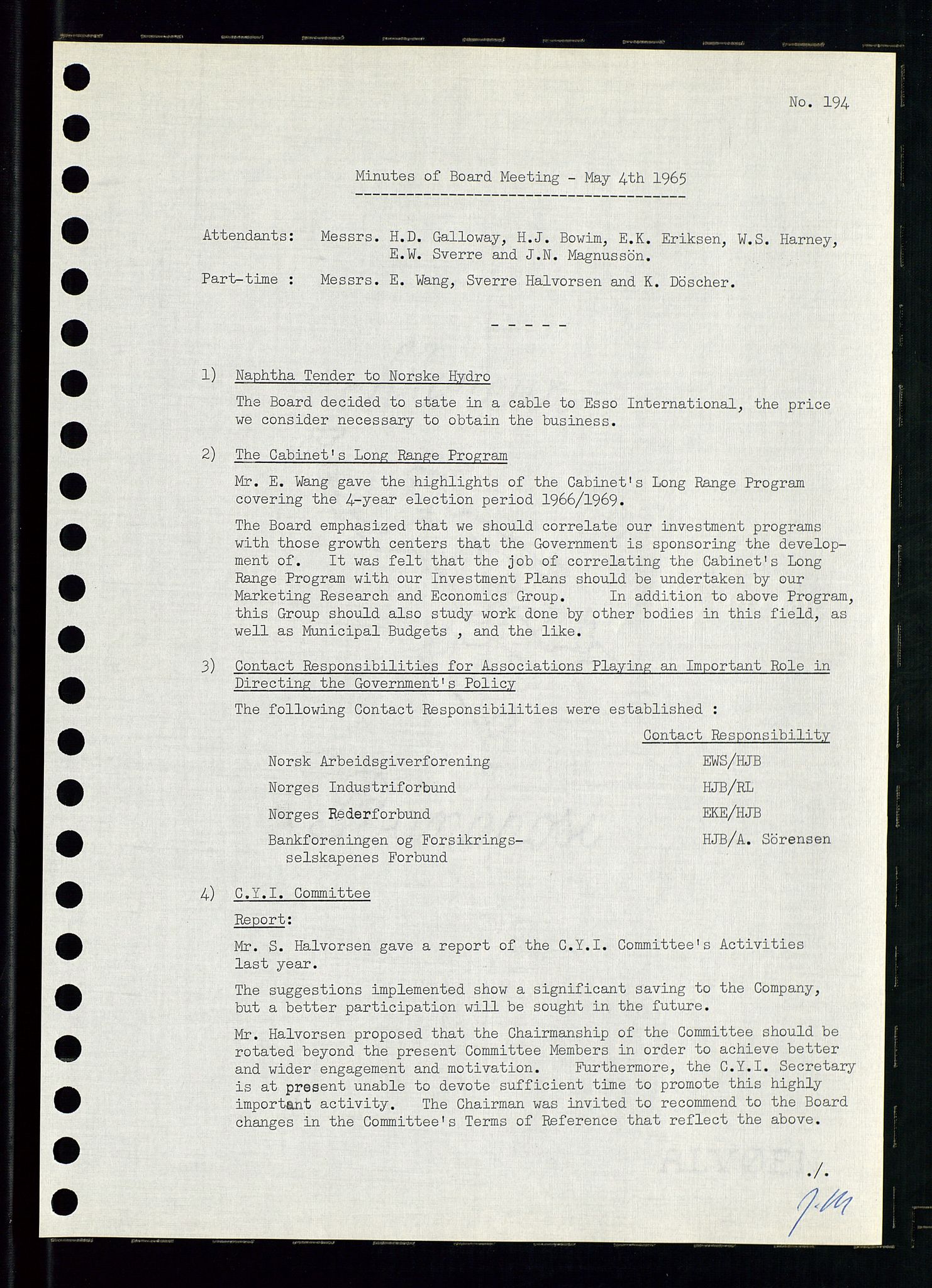 Pa 0982 - Esso Norge A/S, AV/SAST-A-100448/A/Aa/L0002/0001: Den administrerende direksjon Board minutes (styrereferater) / Den administrerende direksjon Board minutes (styrereferater), 1965, p. 116