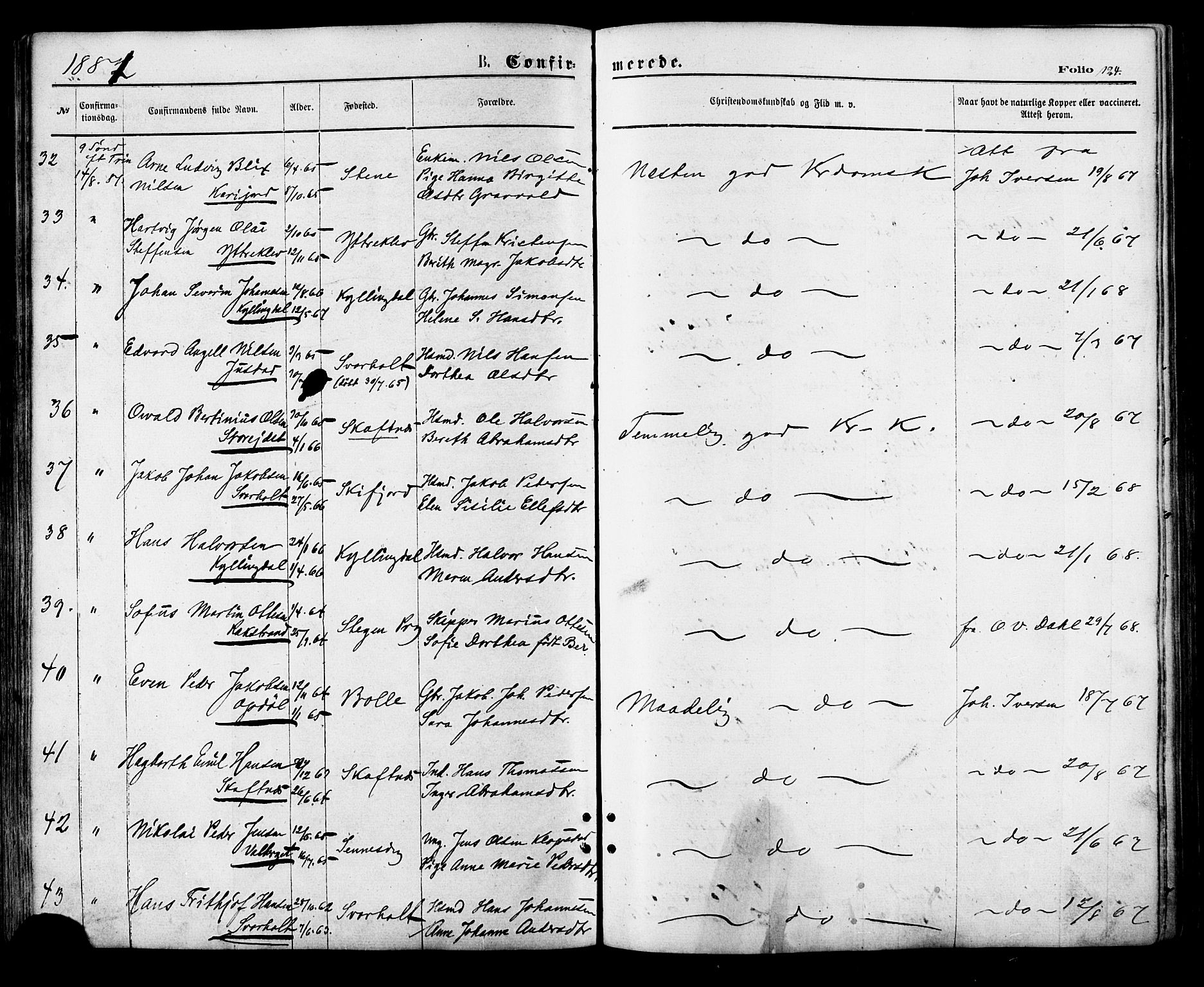 Ministerialprotokoller, klokkerbøker og fødselsregistre - Nordland, AV/SAT-A-1459/881/L1166: Parish register (copy) no. 881C03, 1876-1885, p. 124