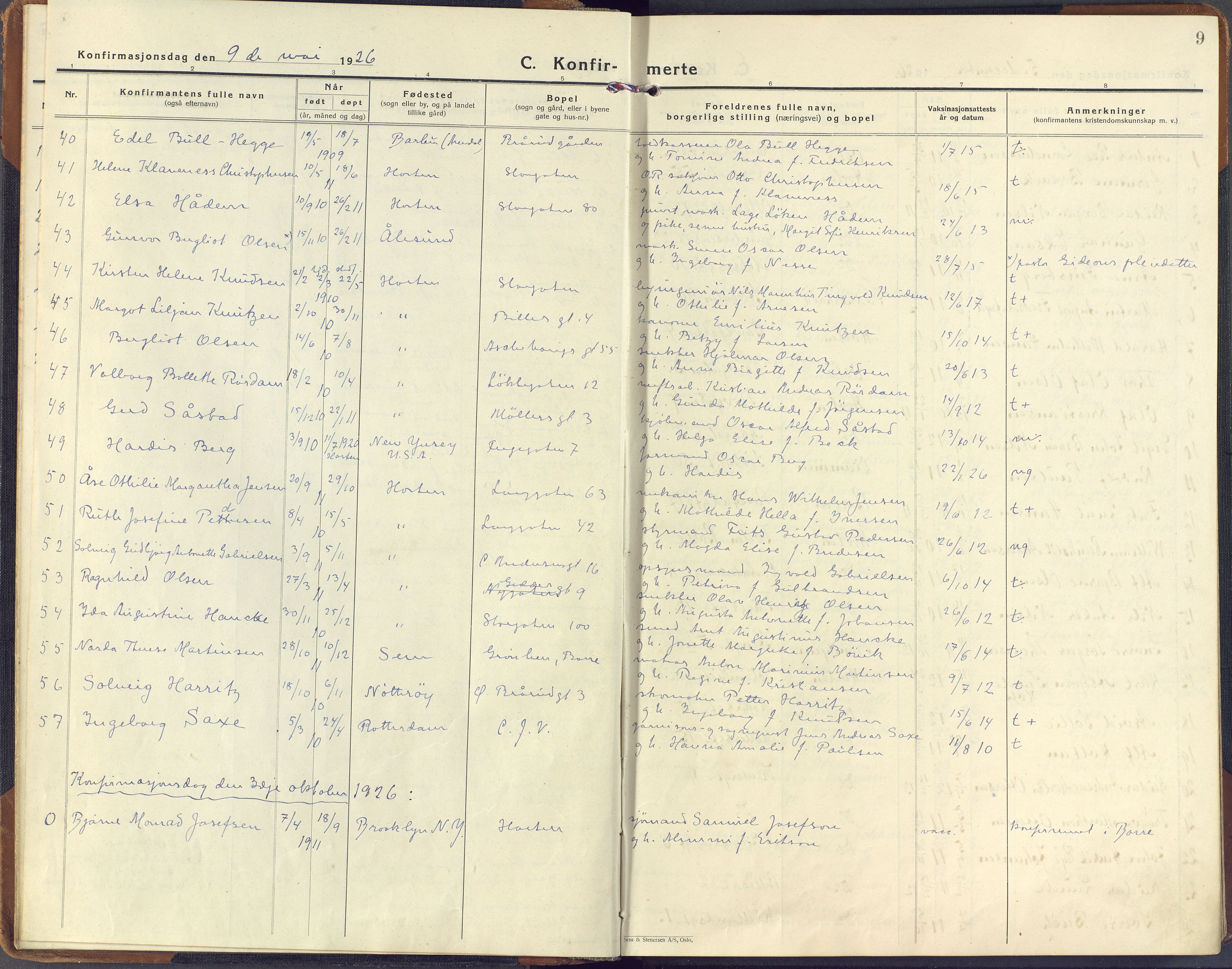 Horten kirkebøker, AV/SAKO-A-348/F/Fa/L0011: Parish register (official) no. 11, 1926-1937, p. 9