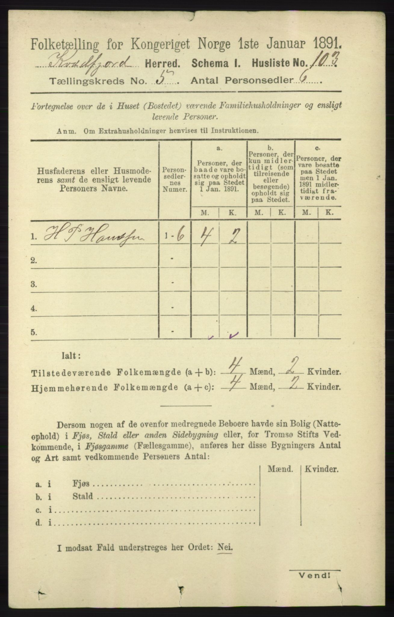 RA, 1891 census for 1911 Kvæfjord, 1891, p. 2867
