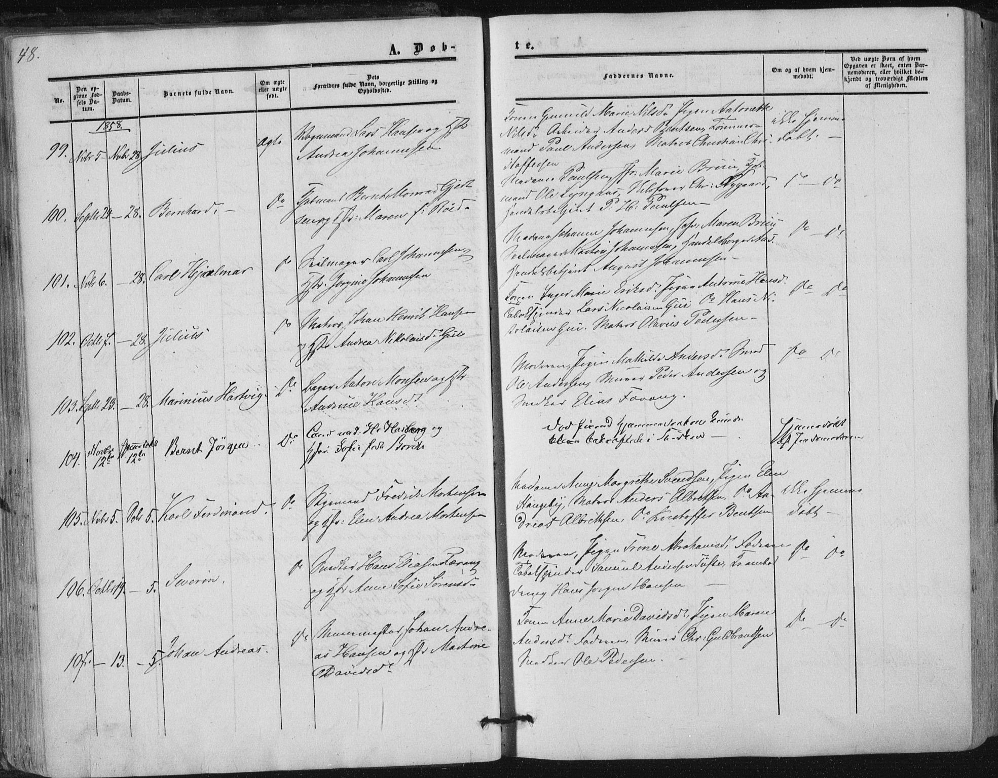 Tønsberg kirkebøker, AV/SAKO-A-330/F/Fa/L0008: Parish register (official) no. I 8, 1855-1864, p. 48