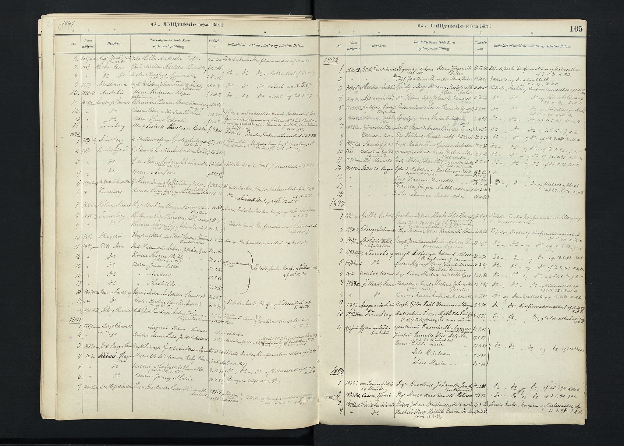 Stokke kirkebøker, SAKO/A-320/F/Fc/L0001: Parish register (official) no. III 1, 1884-1910, p. 165
