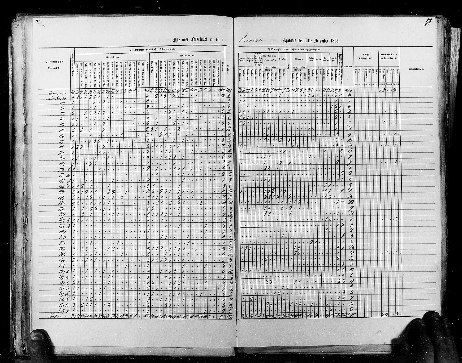 RA, Census 1855, vol. 8: Risør-Vadsø, 1855, p. 21