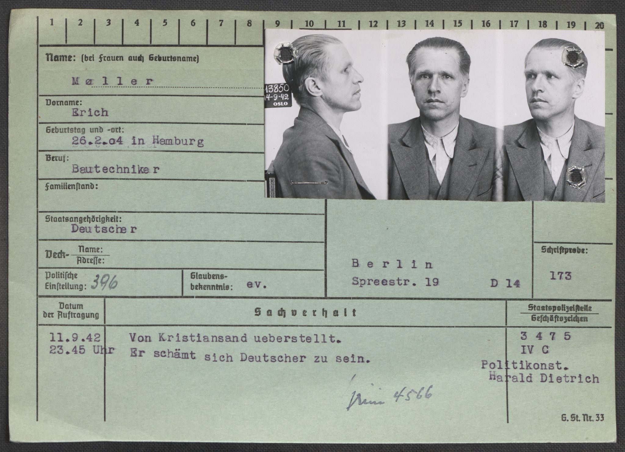 Befehlshaber der Sicherheitspolizei und des SD, RA/RAFA-5969/E/Ea/Eaa/L0007: Register over norske fanger i Møllergata 19: Lundb-N, 1940-1945, p. 938