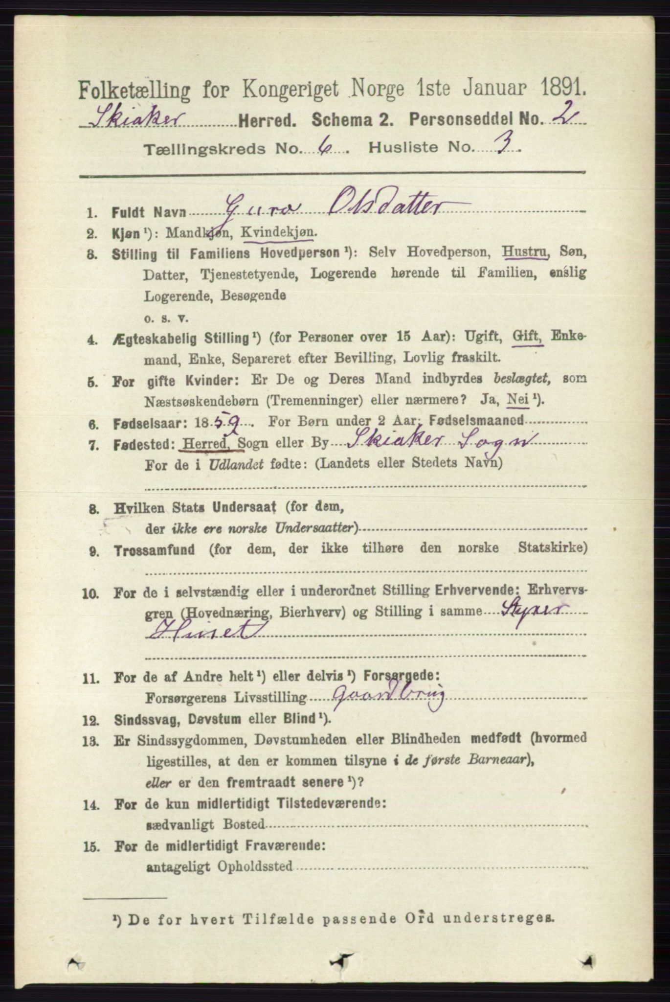 RA, 1891 census for 0513 Skjåk, 1891, p. 2027