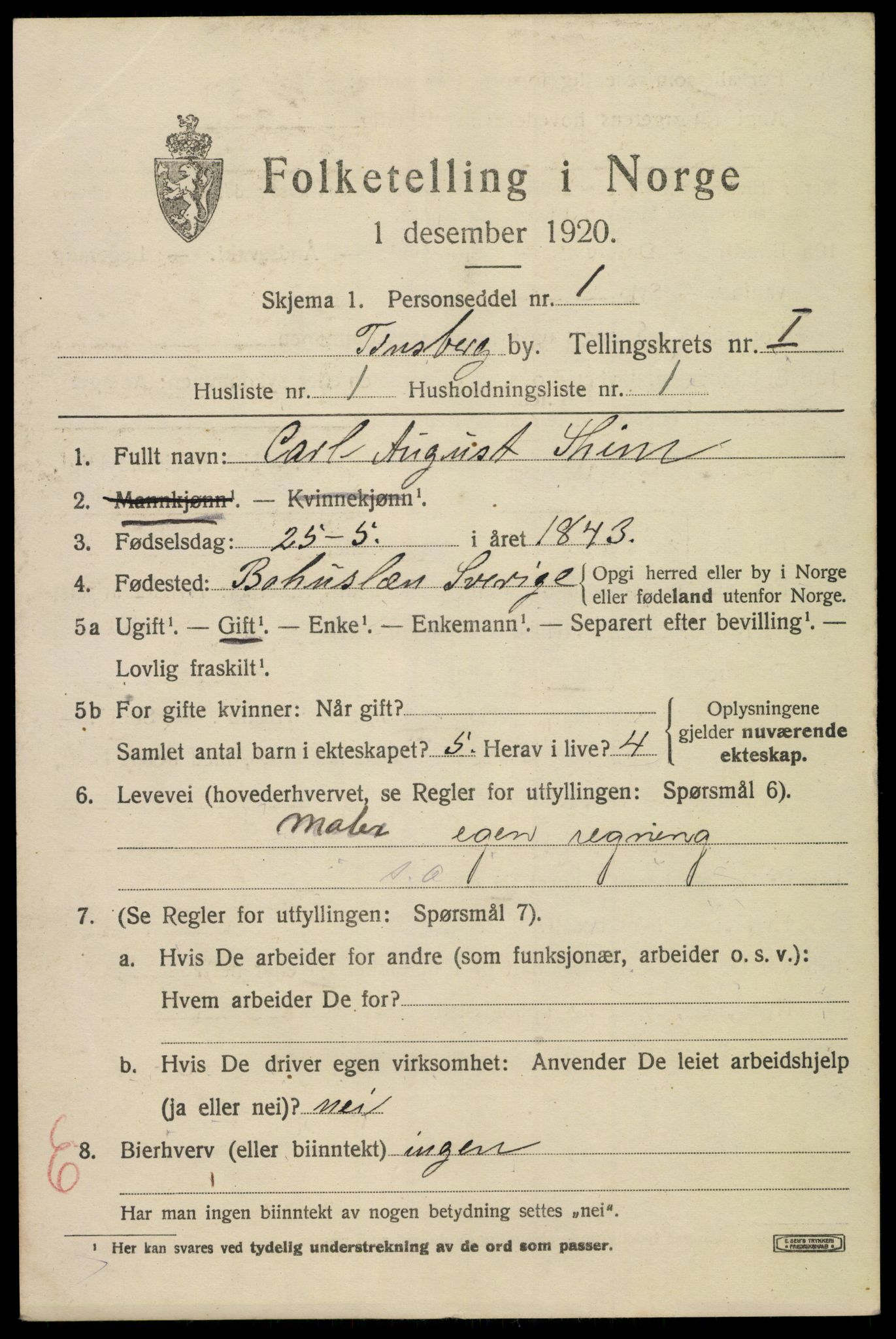 SAKO, 1920 census for Tønsberg, 1920, p. 8737