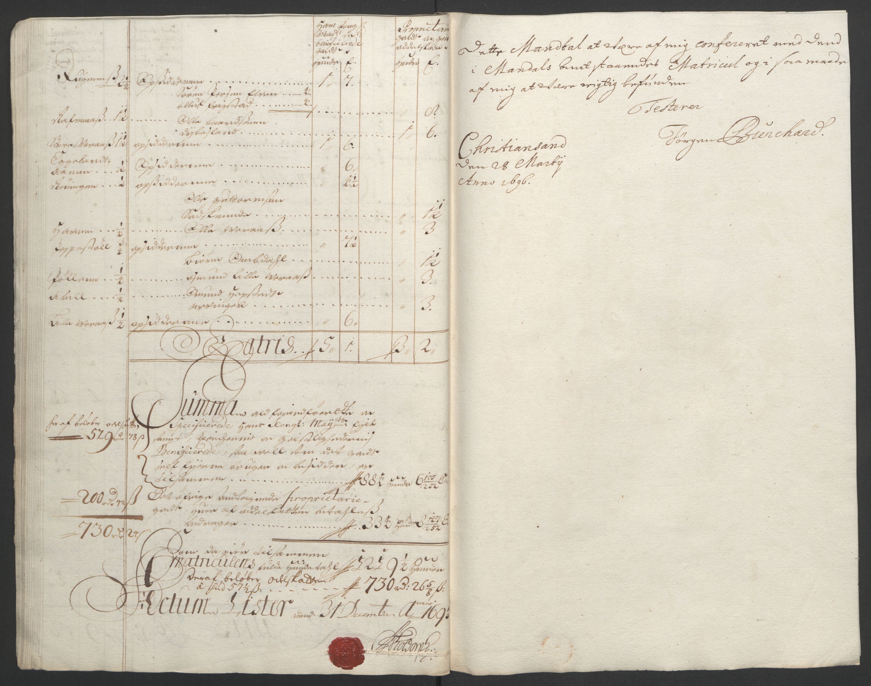 Rentekammeret inntil 1814, Reviderte regnskaper, Fogderegnskap, AV/RA-EA-4092/R43/L2545: Fogderegnskap Lista og Mandal, 1694-1695, p. 331