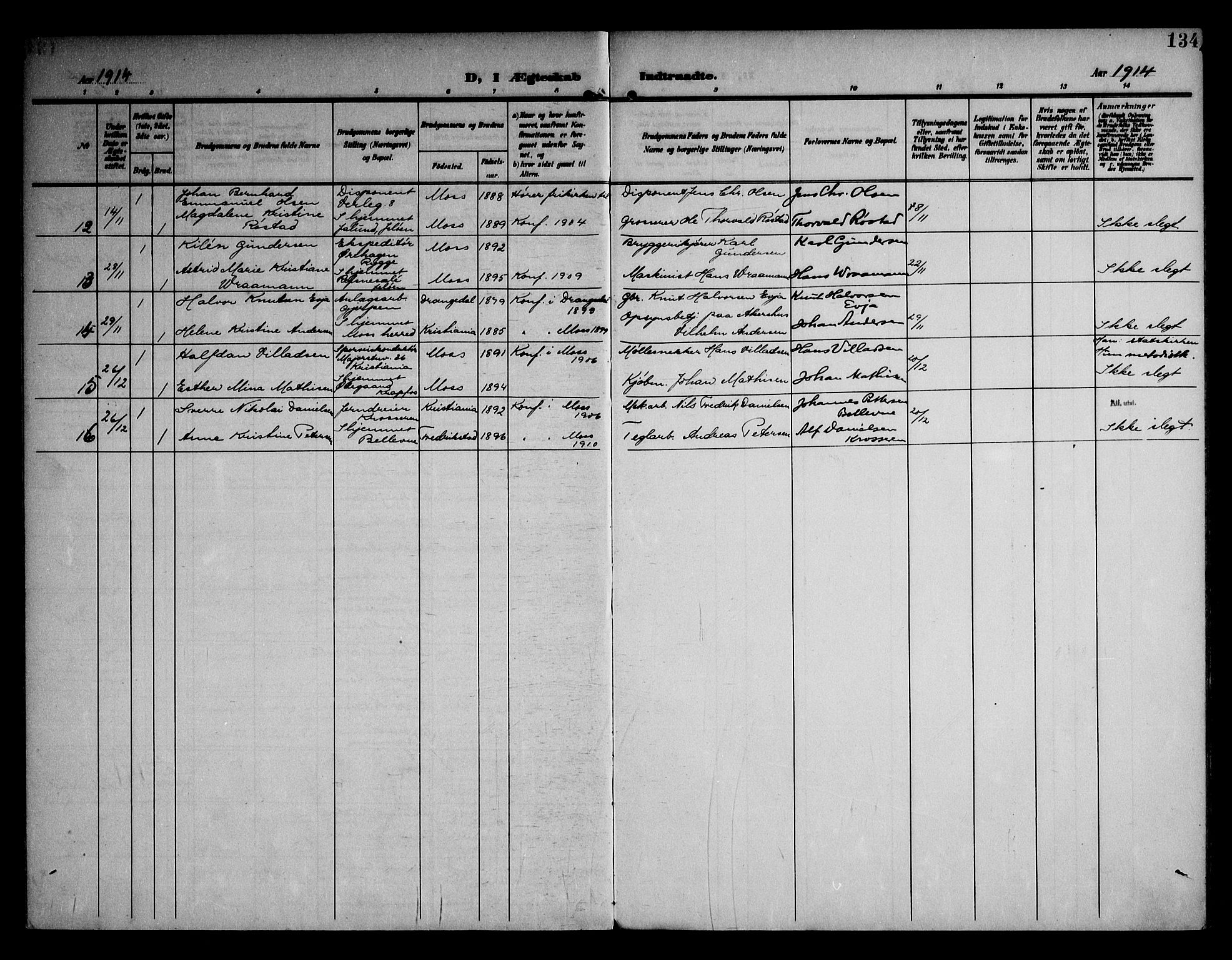 Moss prestekontor Kirkebøker, AV/SAO-A-2003/F/Fc/L0003: Parish register (official) no. III 3, 1906-1914, p. 134