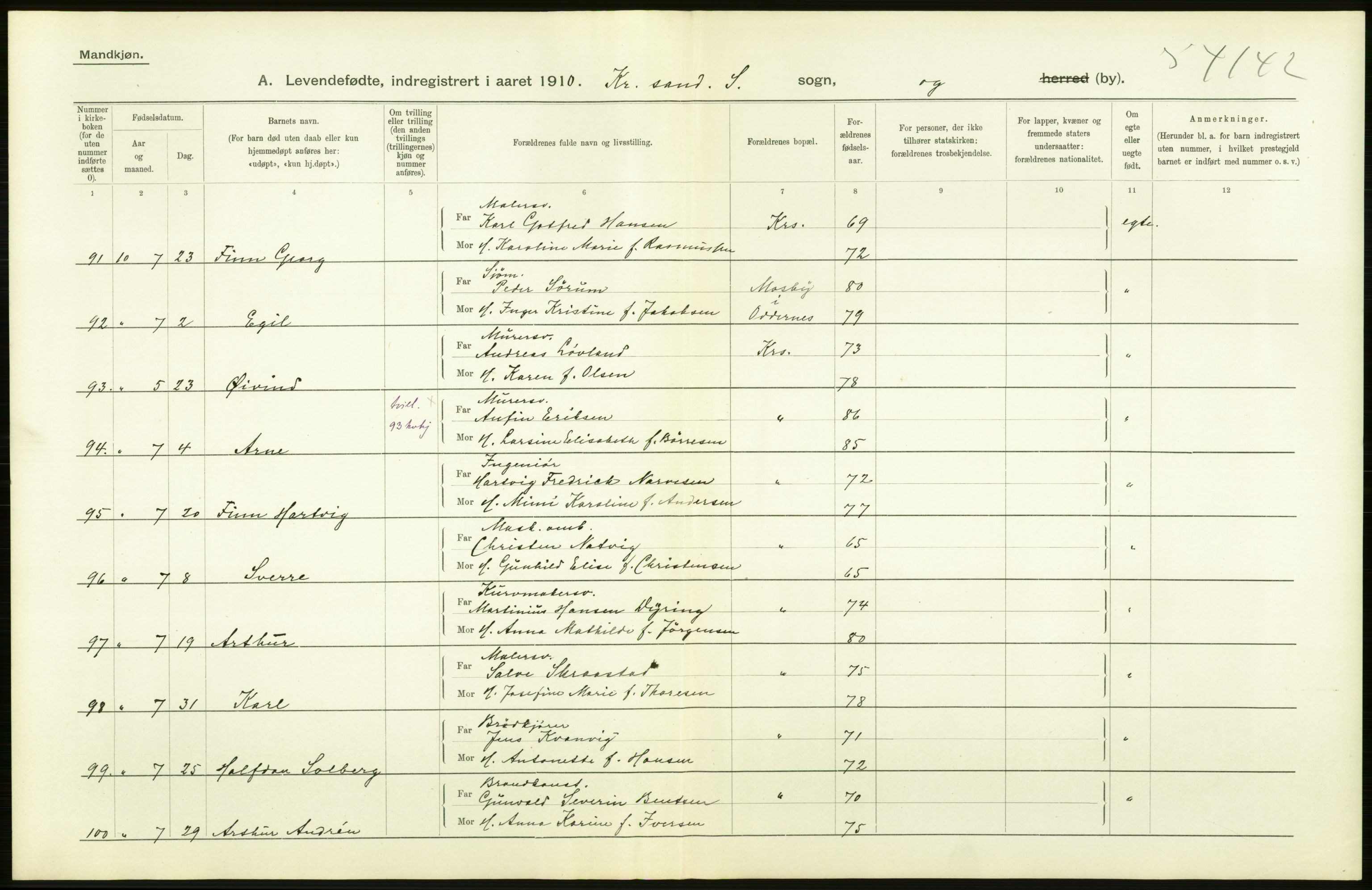 Statistisk sentralbyrå, Sosiodemografiske emner, Befolkning, AV/RA-S-2228/D/Df/Dfa/Dfah/L0021: Lister og Mandals amt: Levendefødte menn og kvinner, gifte, døde, dødfødte. Bygder og byer., 1910, p. 44