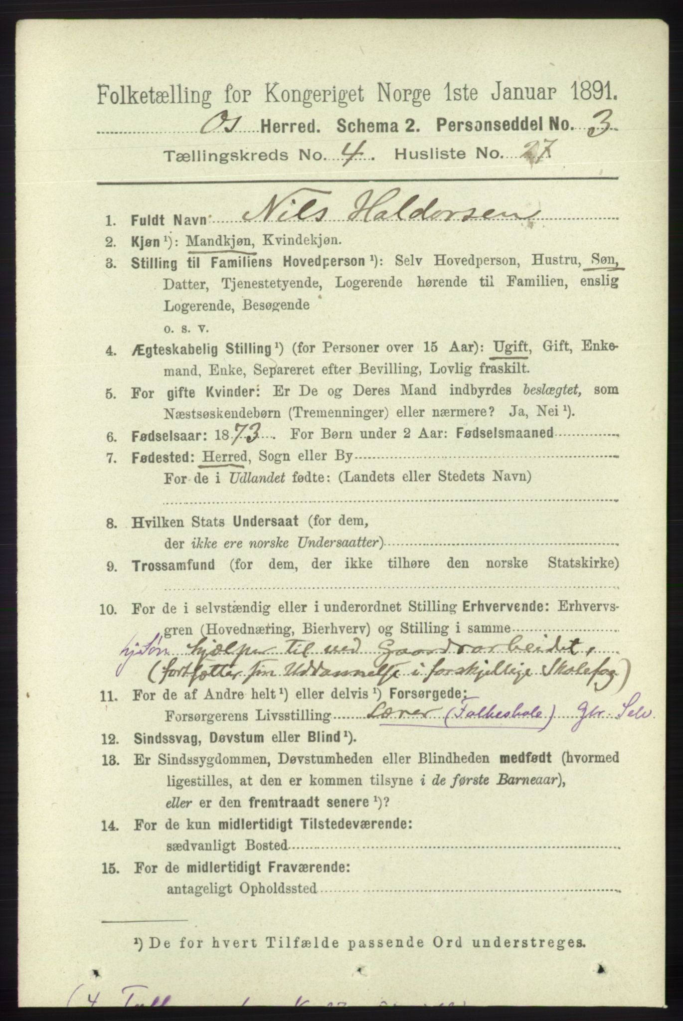 RA, 1891 census for 1243 Os, 1891, p. 1067