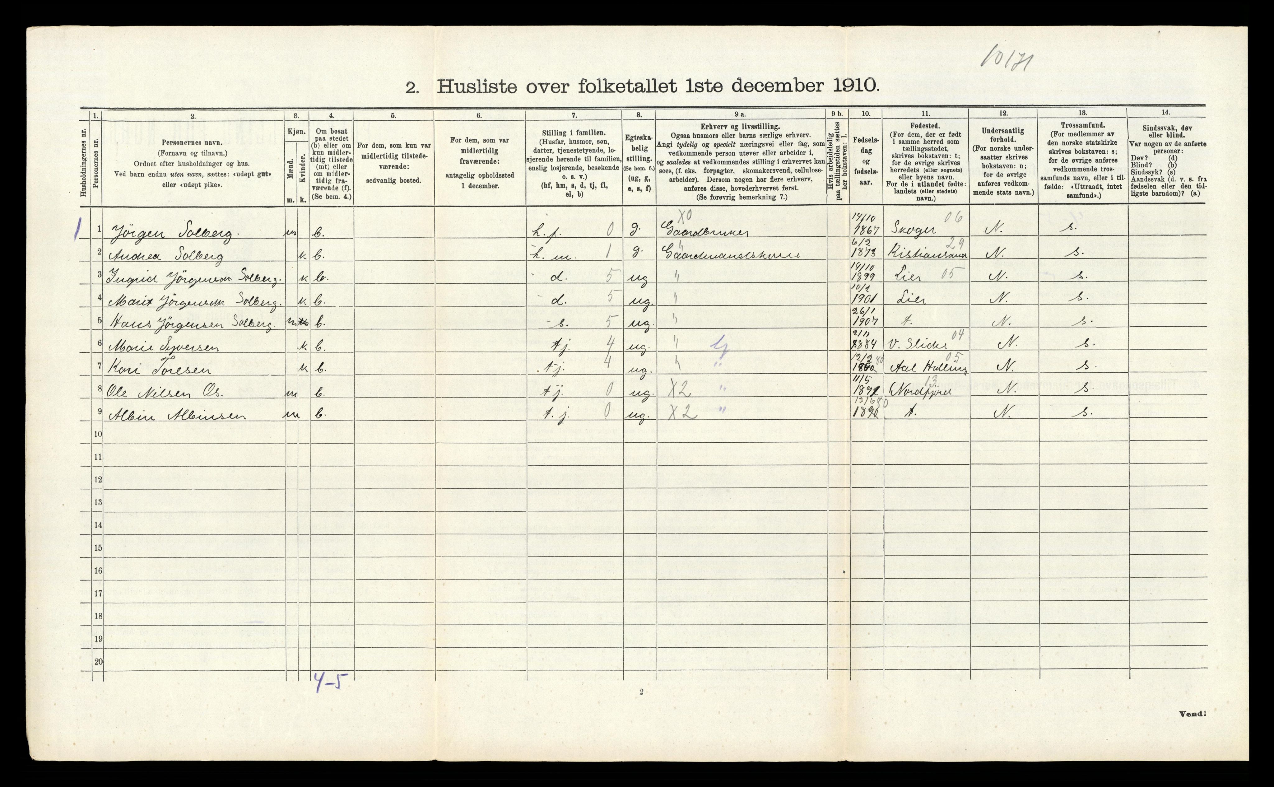 RA, 1910 census for Sande, 1910, p. 910