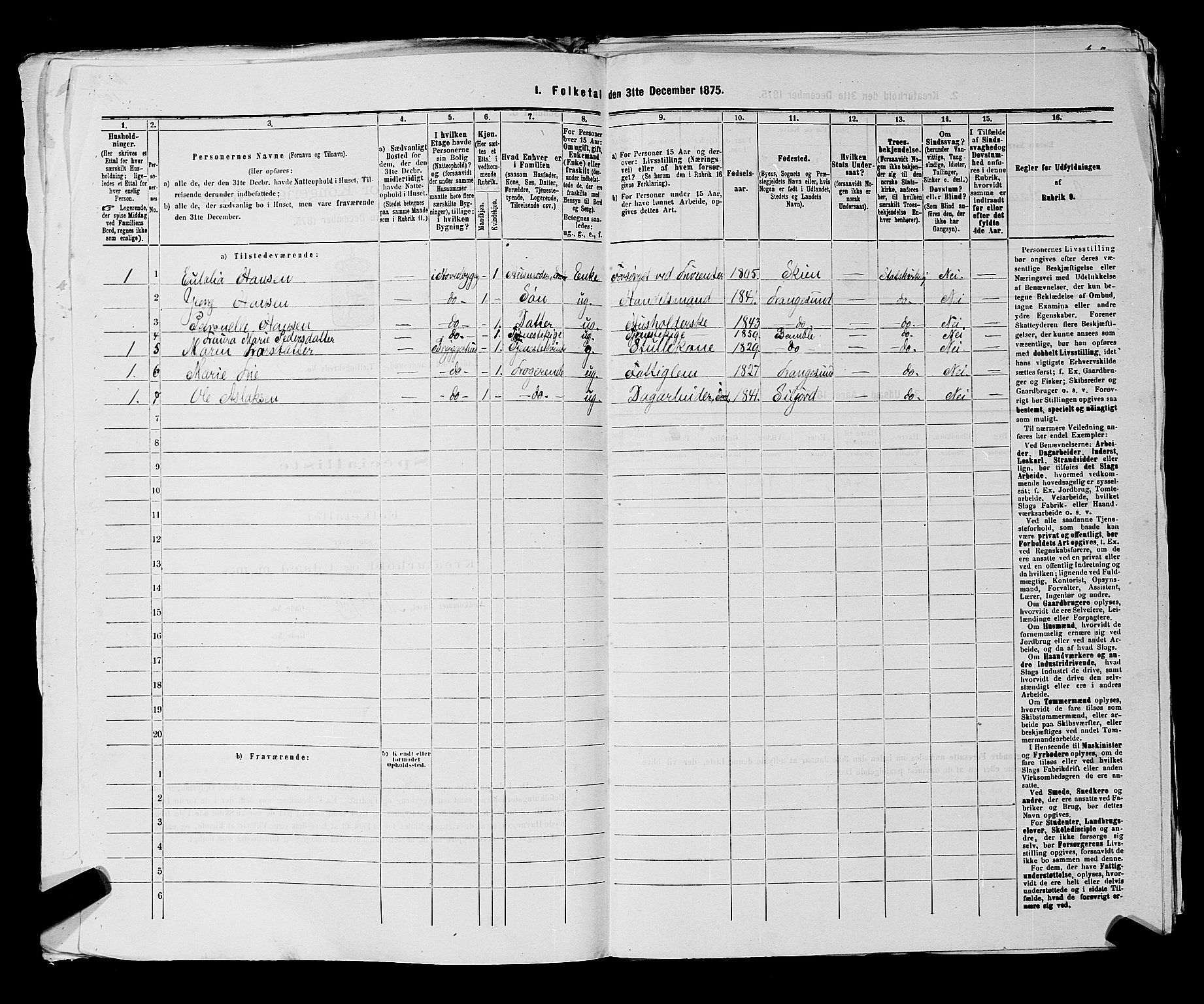 SAKO, 1875 census for 0802B Bamble/Langesund, 1875, p. 197