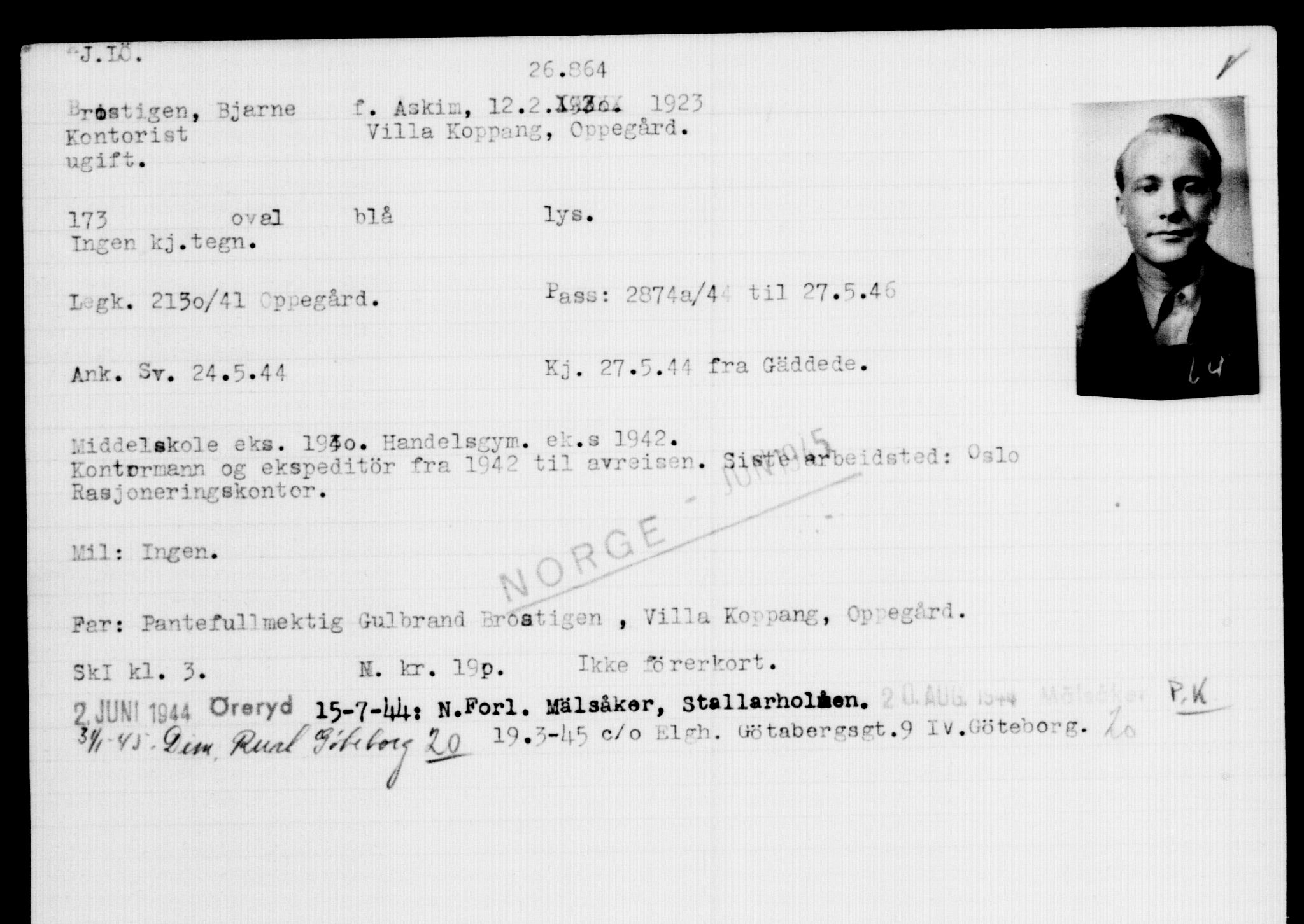 Utenriksstasjonene, Legasjonen i Stockholm, Flyktningkontoret, AV/RA-S-6753/V/Va/L0011: Kjesäterkartoteket, flyktninger med registreringsnr. 25300-28349, 1940-1945, p. 1641