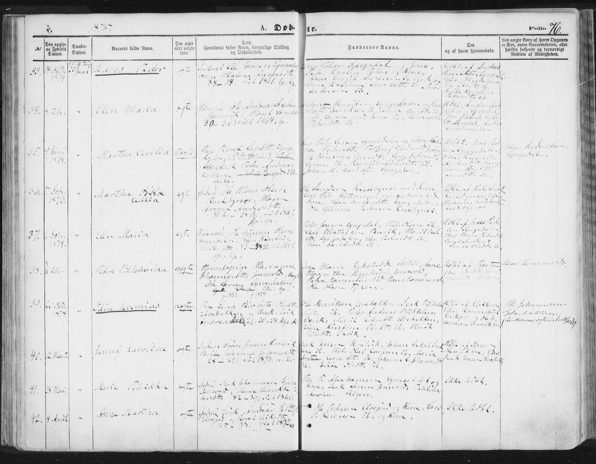 Lyngen sokneprestembete, SATØ/S-1289/H/He/Hea/L0006kirke: Parish register (official) no. 6, 1870-1878, p. 76