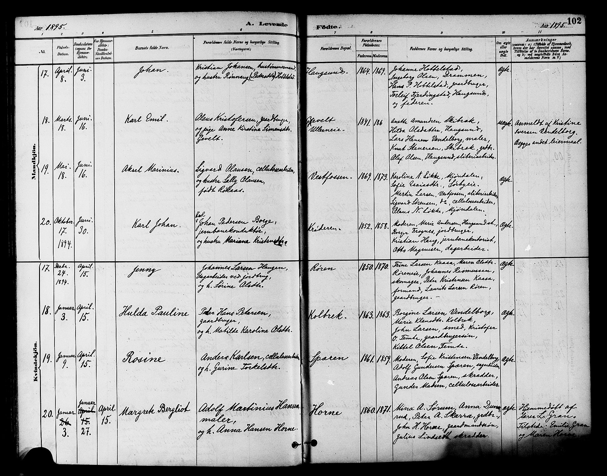 Eiker kirkebøker, AV/SAKO-A-4/F/Fb/L0002: Parish register (official) no. II 2, 1889-1896, p. 102