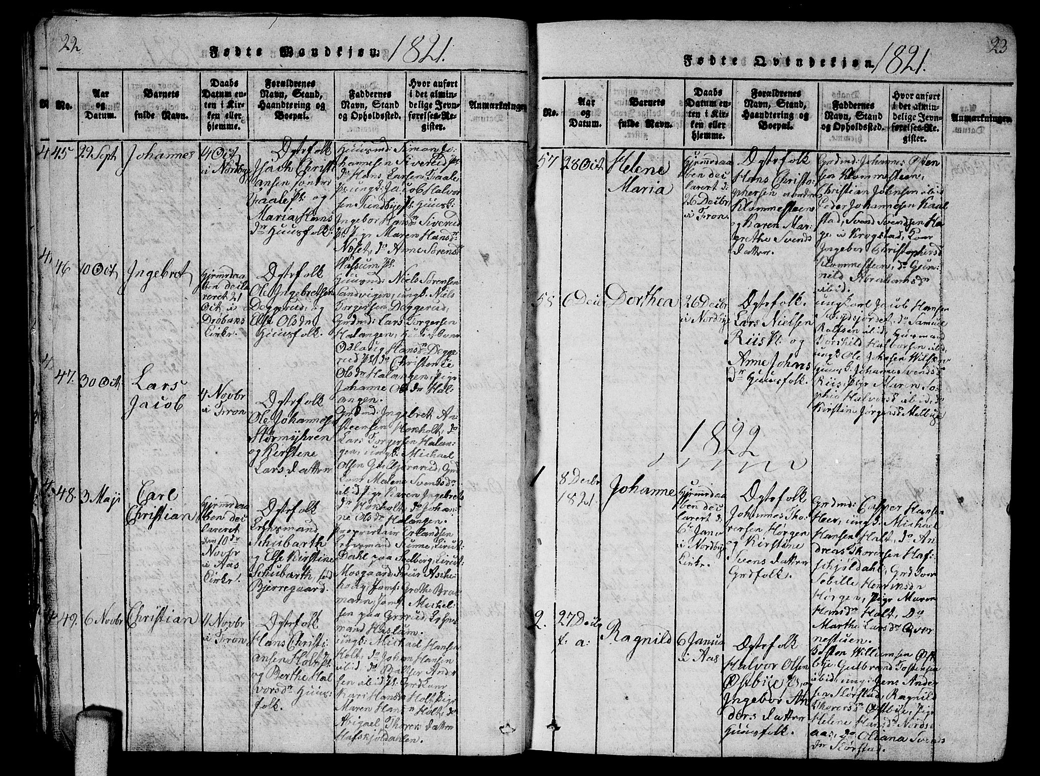 Ås prestekontor Kirkebøker, SAO/A-10894/G/Ga/L0002: Parish register (copy) no. I 2, 1820-1836, p. 22-23