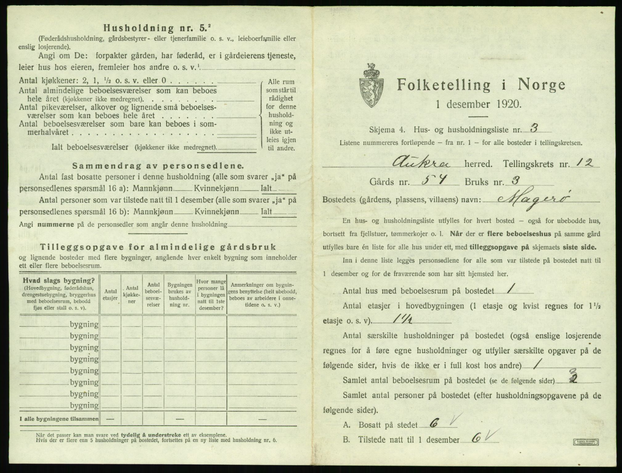 SAT, 1920 census for Aukra, 1920, p. 739