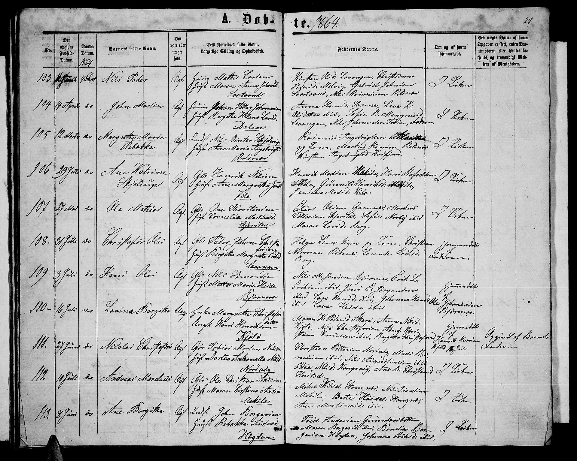 Trondenes sokneprestkontor, SATØ/S-1319/H/Hb/L0008klokker: Parish register (copy) no. 8, 1863-1869, p. 24