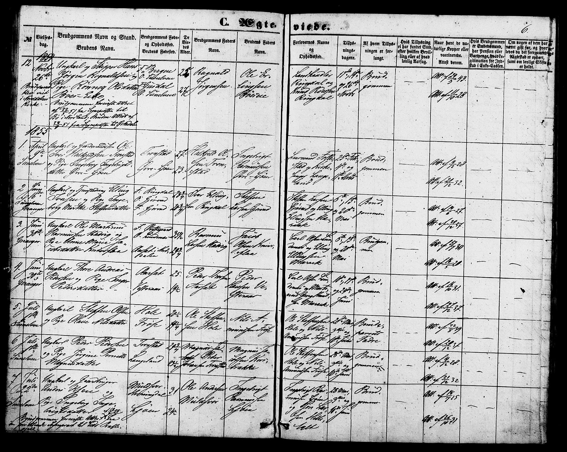 Ministerialprotokoller, klokkerbøker og fødselsregistre - Møre og Romsdal, SAT/A-1454/517/L0224: Parish register (official) no. 517A04, 1853-1880, p. 6
