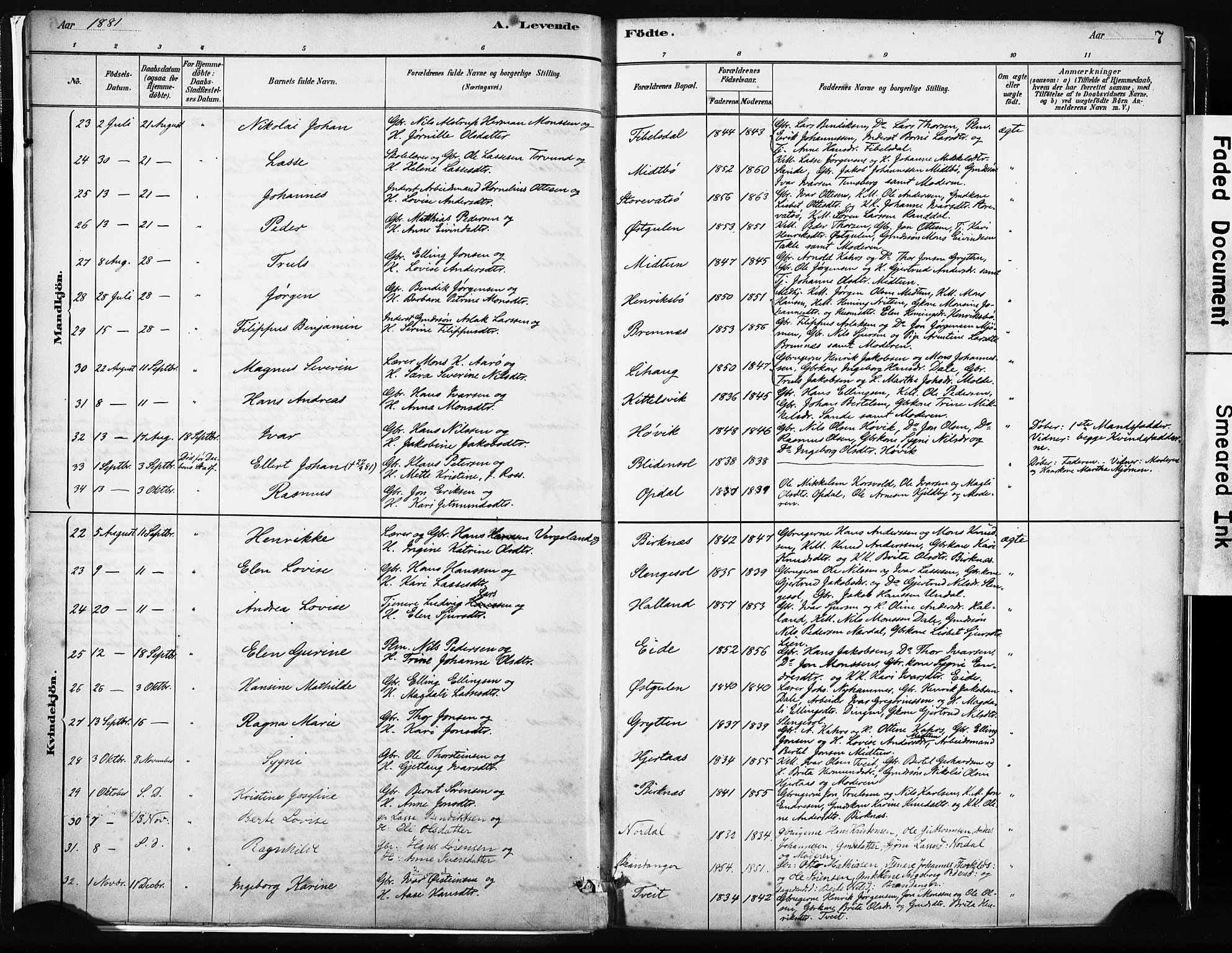 Gulen sokneprestembete, SAB/A-80201/H/Haa/Haab/L0001: Parish register (official) no. B 1, 1881-1905, p. 7