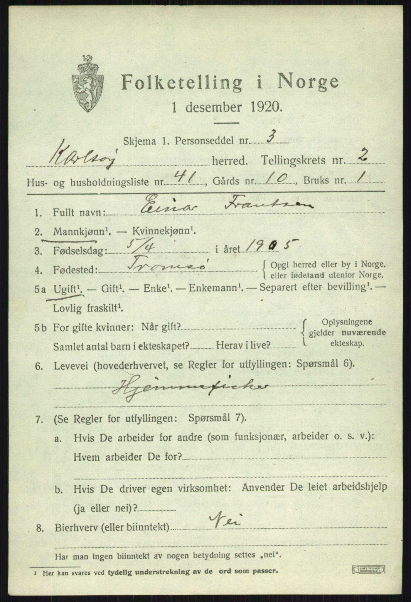SATØ, 1920 census for Karlsøy, 1920, p. 1739