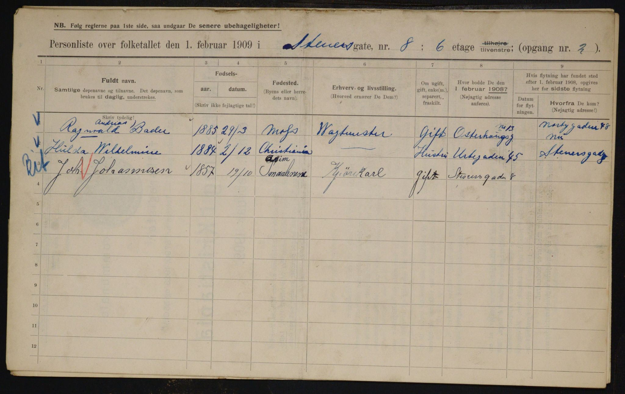 OBA, Municipal Census 1909 for Kristiania, 1909, p. 91812