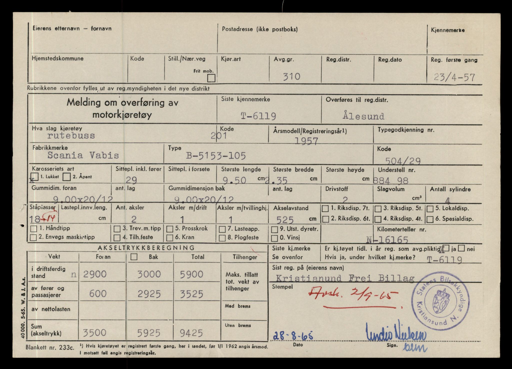 Møre og Romsdal vegkontor - Ålesund trafikkstasjon, AV/SAT-A-4099/F/Fe/L0010: Registreringskort for kjøretøy T 1050 - T 1169, 1927-1998, p. 2291