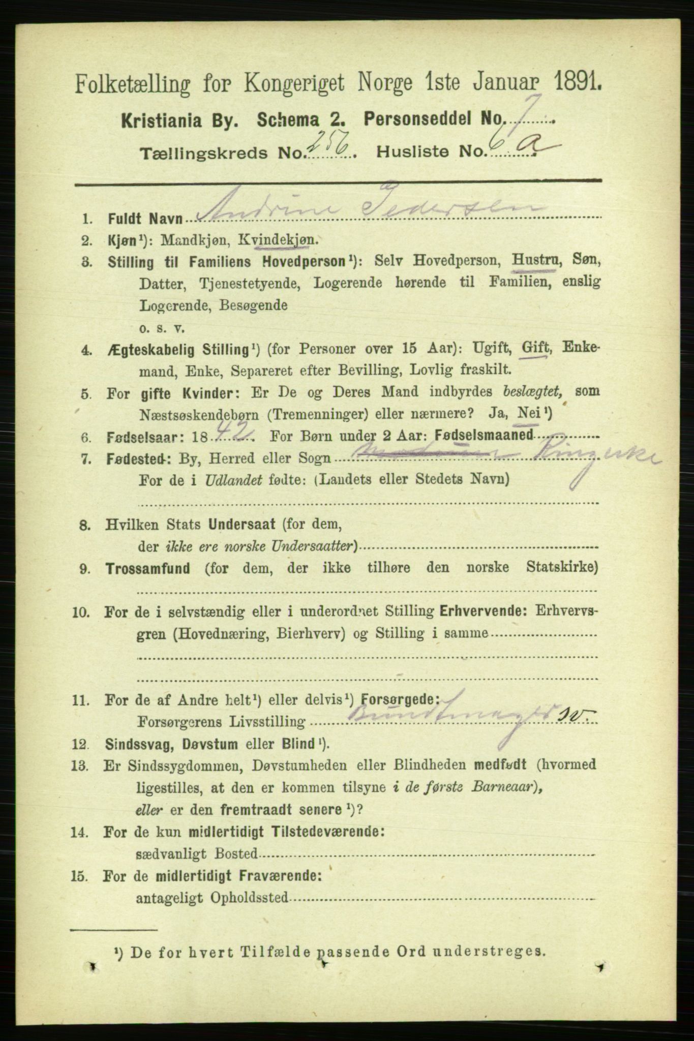 RA, 1891 census for 0301 Kristiania, 1891, p. 155998