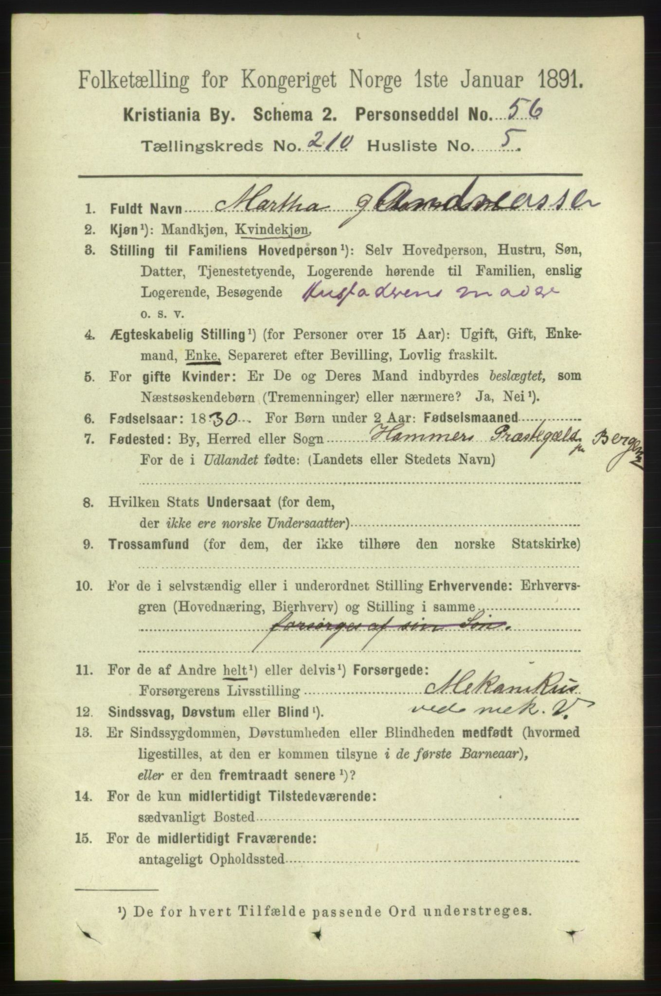 RA, 1891 census for 0301 Kristiania, 1891, p. 125591