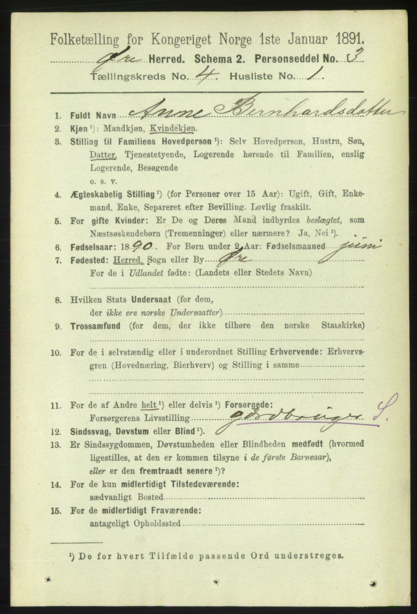 RA, 1891 census for 1558 Øre, 1891, p. 1588