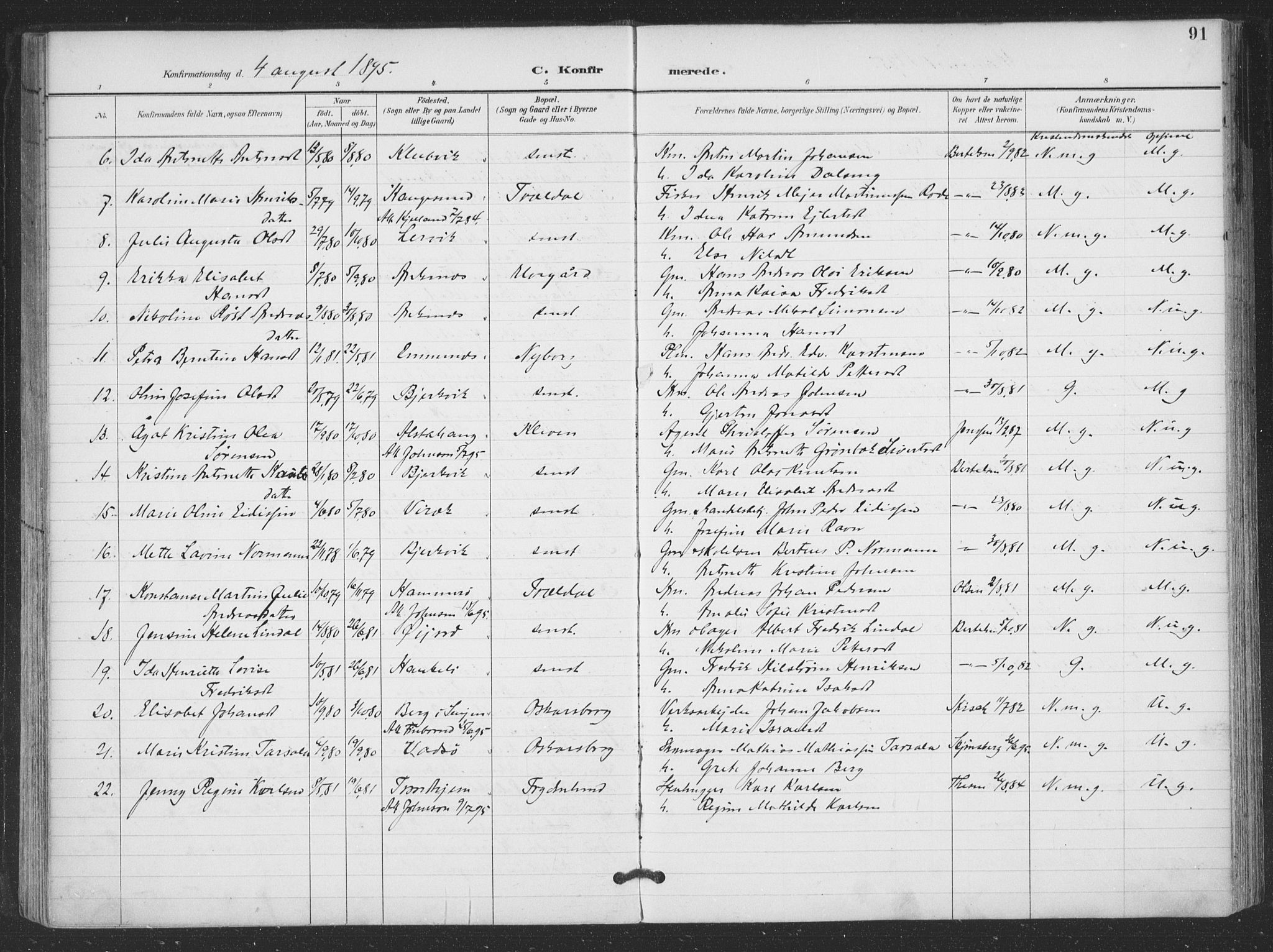 Ministerialprotokoller, klokkerbøker og fødselsregistre - Nordland, AV/SAT-A-1459/866/L0939: Parish register (official) no. 866A02, 1894-1906, p. 91