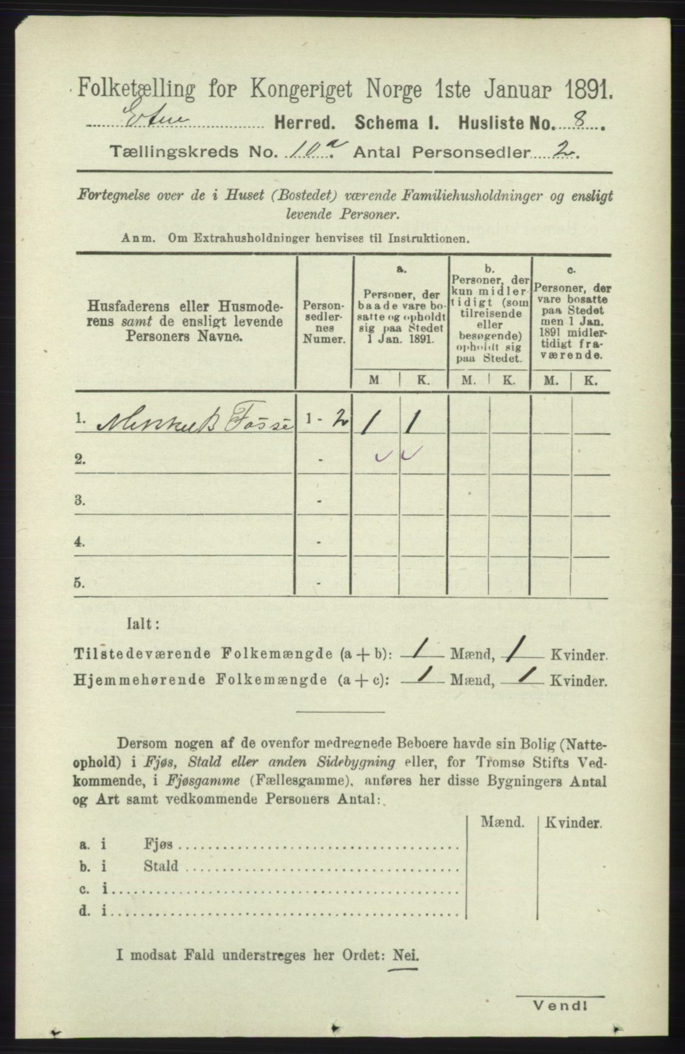 RA, 1891 census for 1211 Etne, 1891, p. 1848