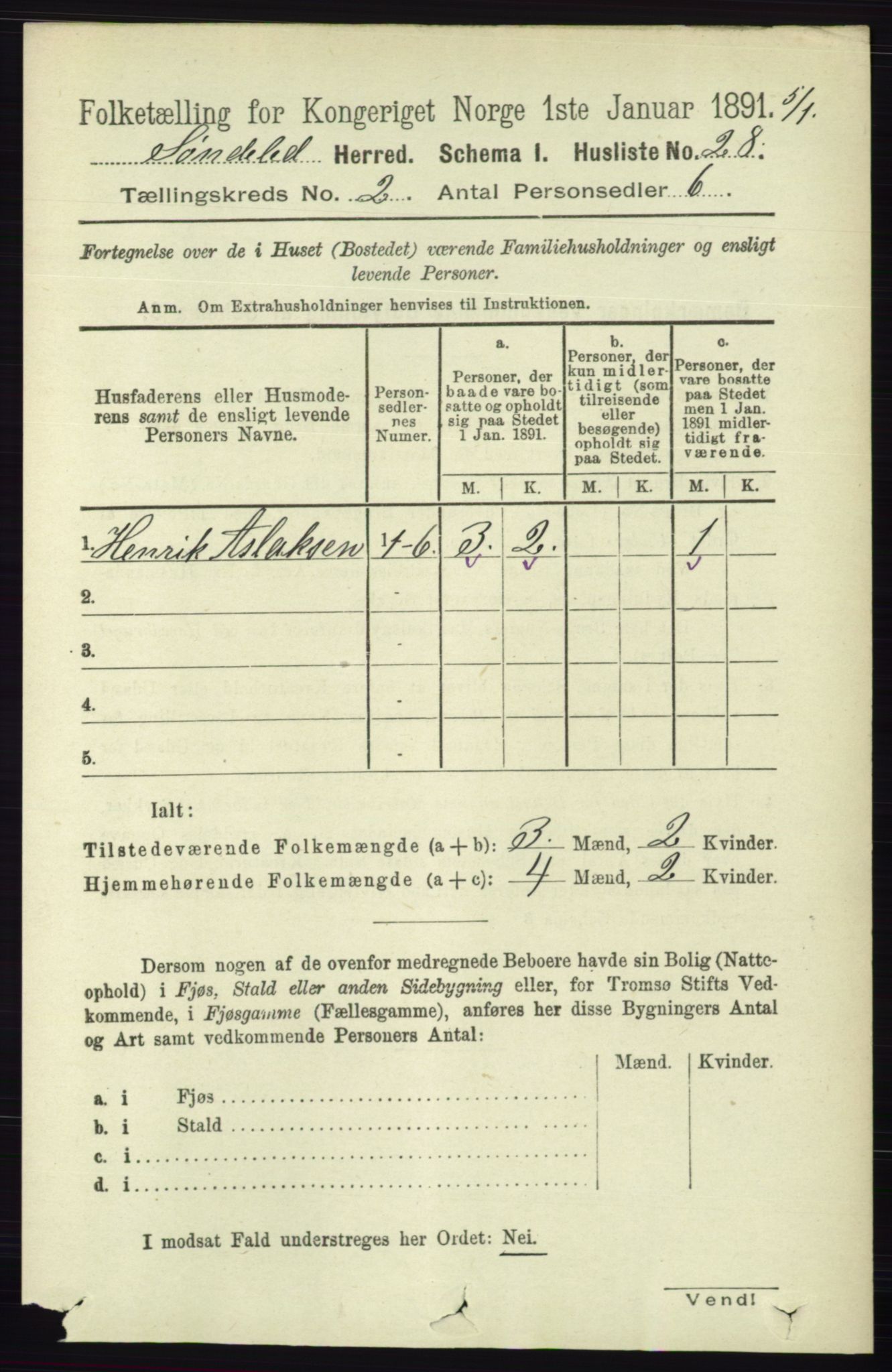 RA, 1891 census for 0913 Søndeled, 1891, p. 379