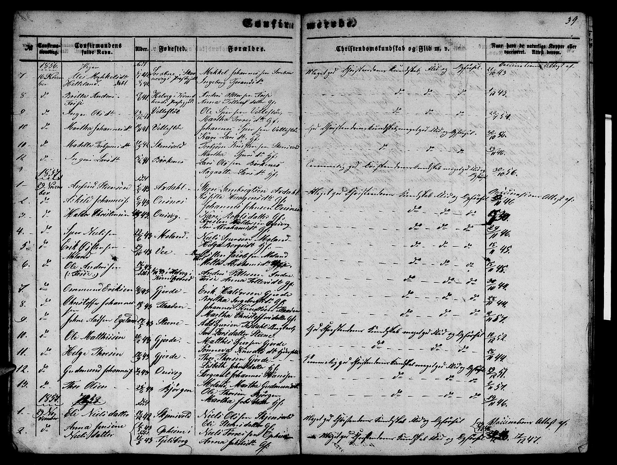 Etne sokneprestembete, SAB/A-75001/H/Hab: Parish register (copy) no. B 2, 1851-1866, p. 39