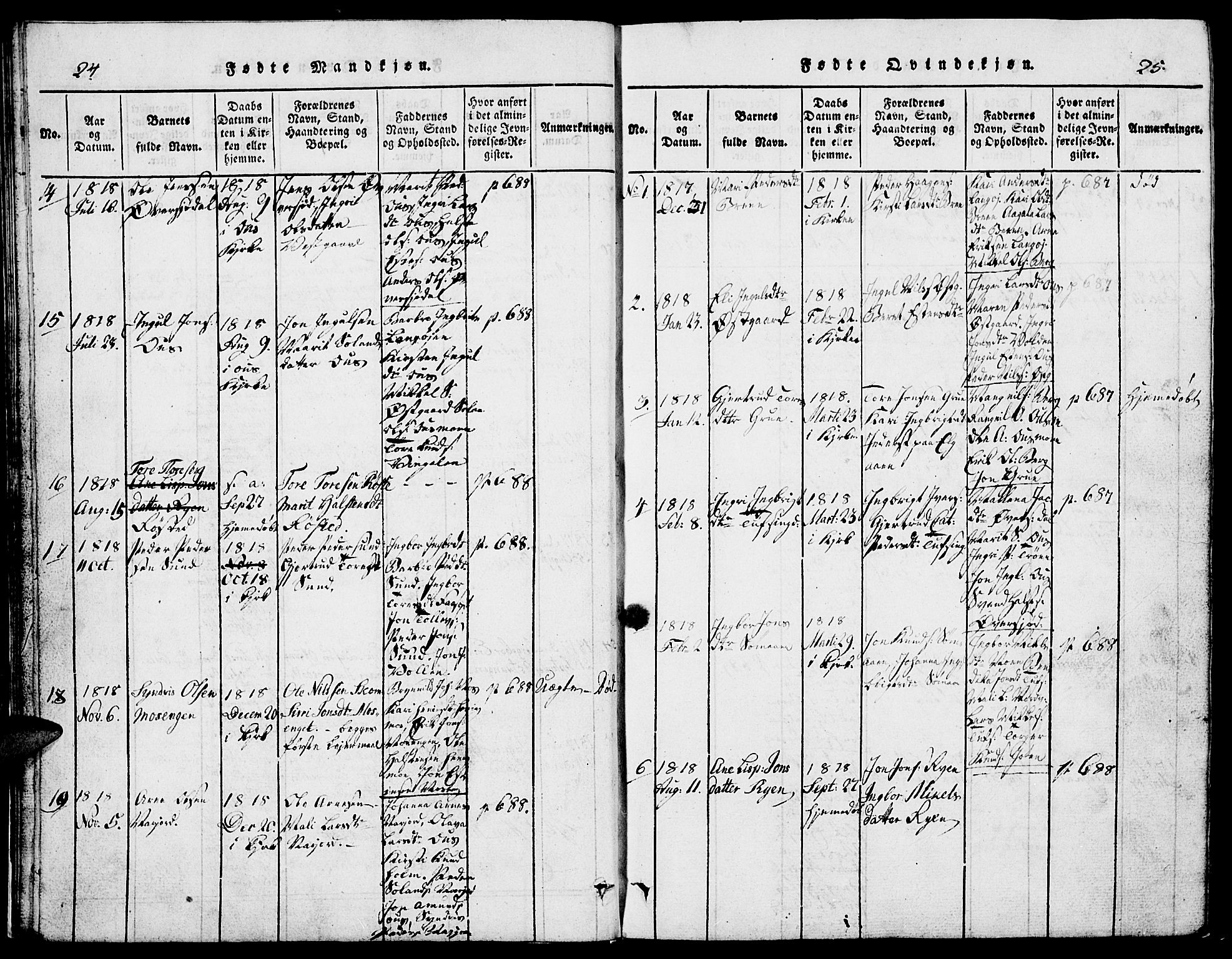 Tolga prestekontor, SAH/PREST-062/L/L0002: Parish register (copy) no. 2, 1815-1844, p. 24-25