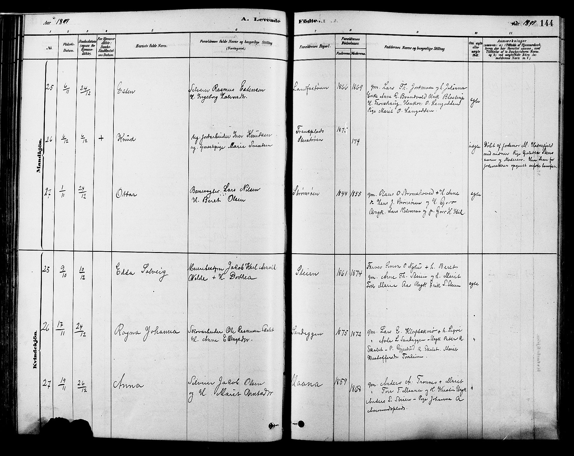 Alvdal prestekontor, SAH/PREST-060/H/Ha/Hab/L0003: Parish register (copy) no. 3, 1878-1907, p. 144