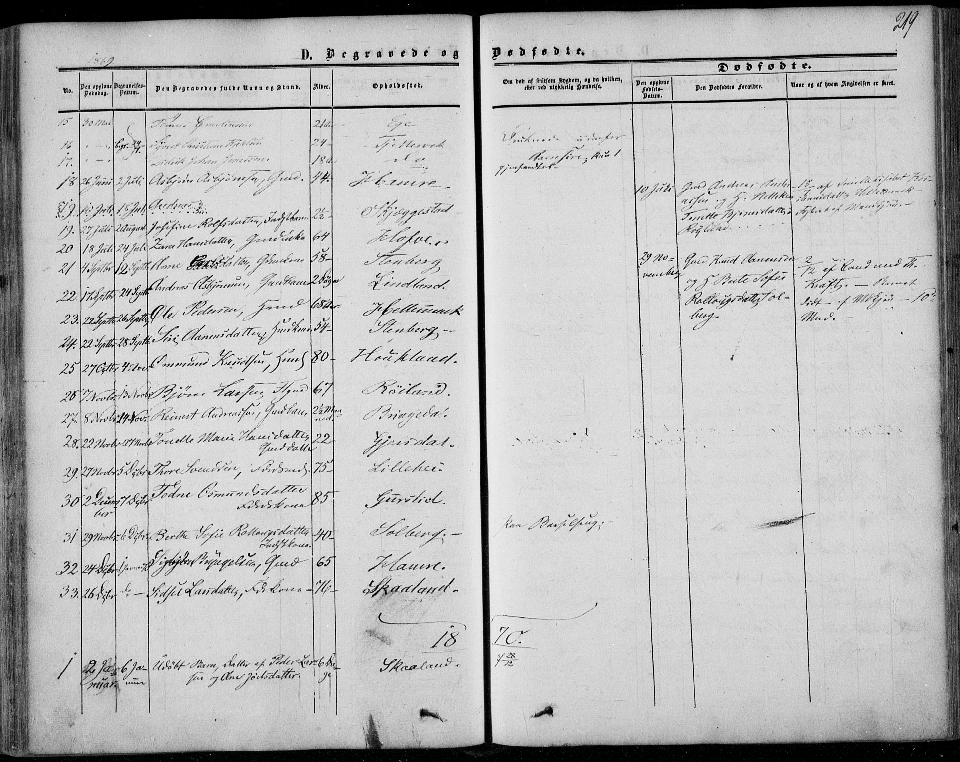 Lund sokneprestkontor, AV/SAST-A-101809/S06/L0009: Parish register (official) no. A 8, 1853-1877, p. 219