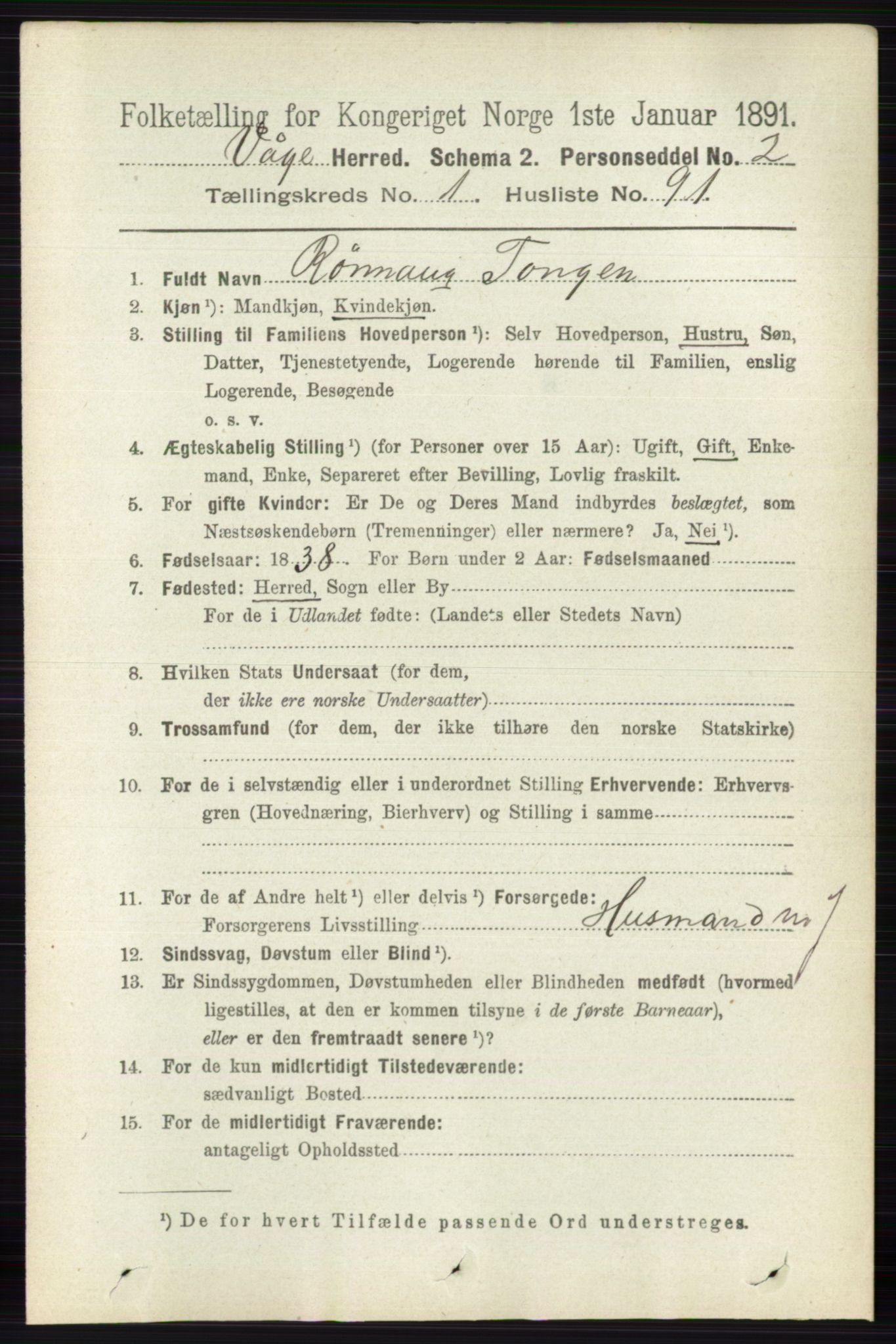 RA, 1891 census for 0515 Vågå, 1891, p. 729