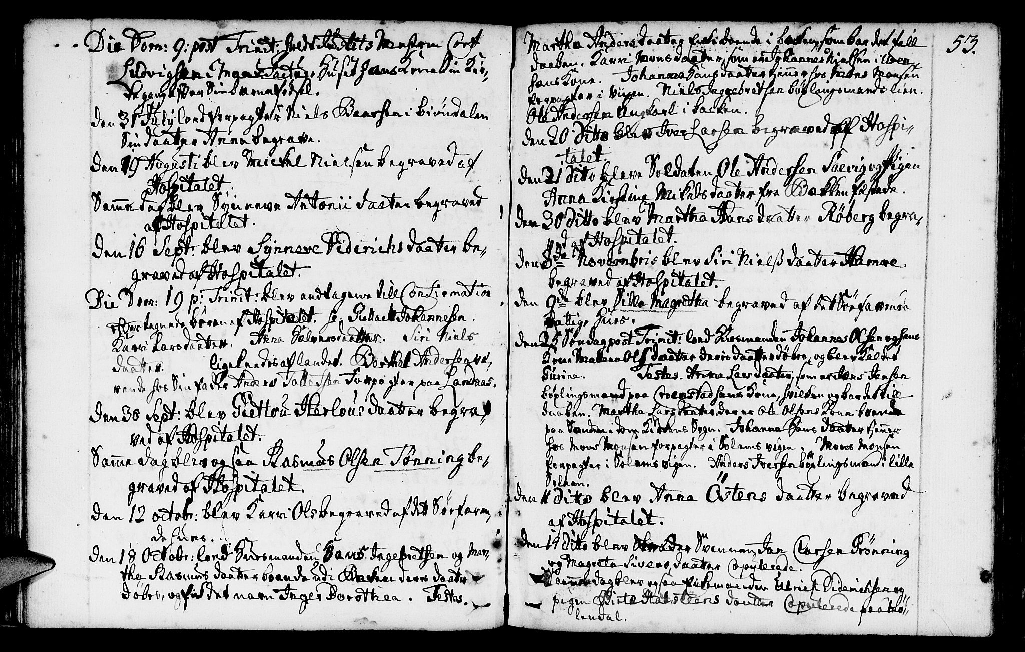 St. Jørgens hospital og Årstad sokneprestembete, AV/SAB-A-99934: Parish register (official) no. A 1, 1743-1823, p. 53