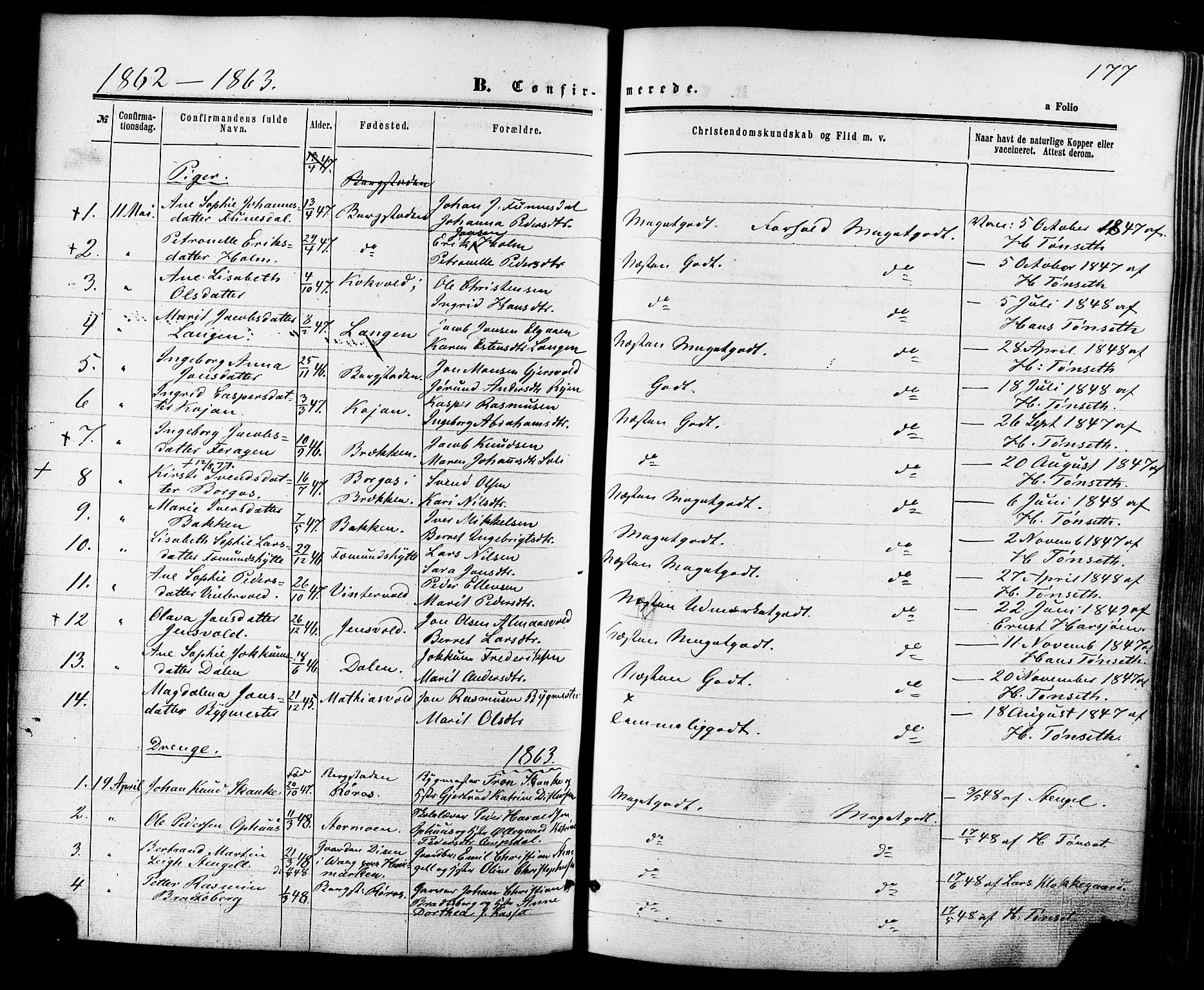 Ministerialprotokoller, klokkerbøker og fødselsregistre - Sør-Trøndelag, SAT/A-1456/681/L0932: Parish register (official) no. 681A10, 1860-1878, p. 177