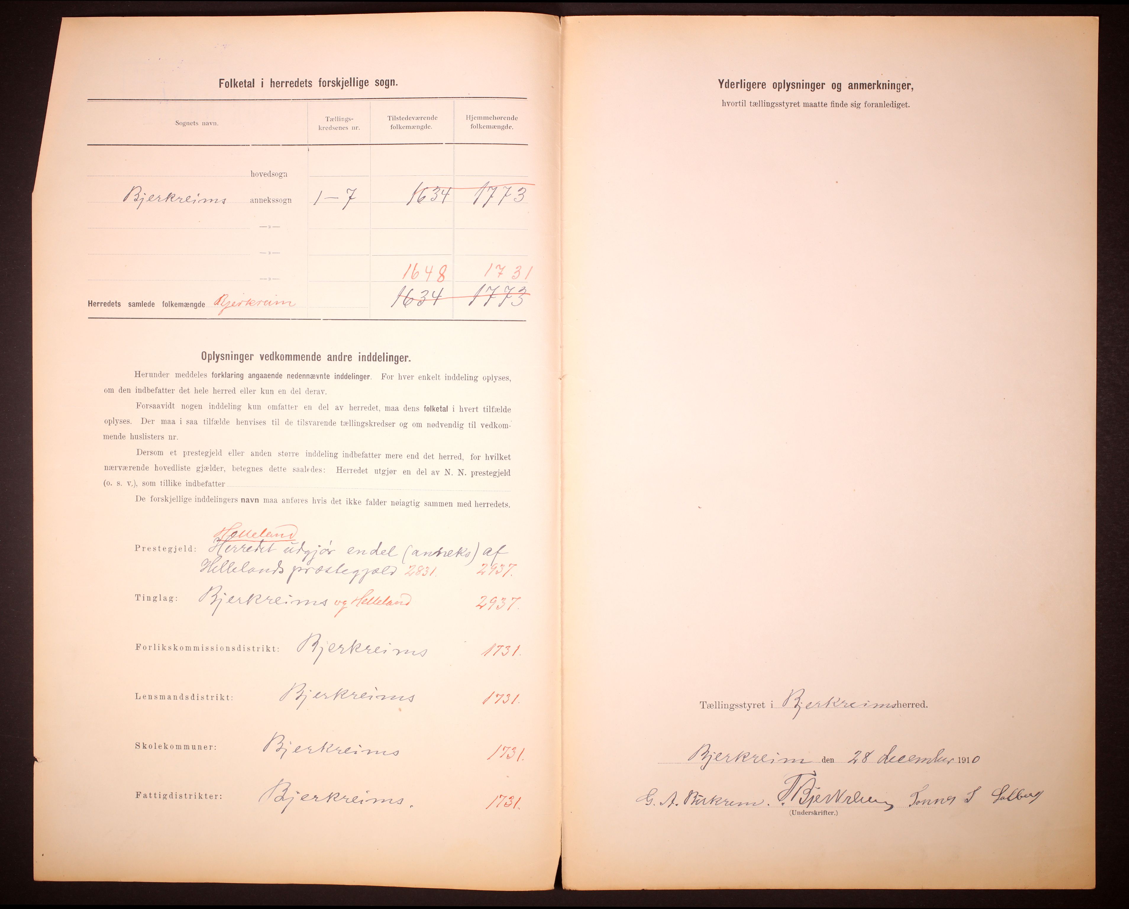 RA, 1910 census for Bjerkreim, 1910, p. 2